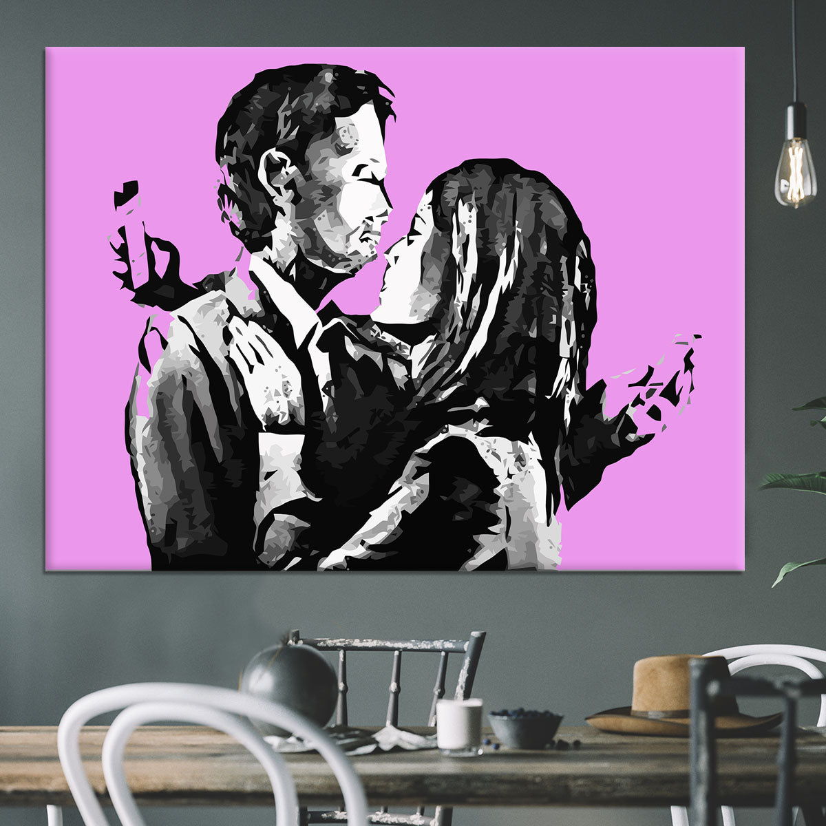 Banksy Mobile Lovers Purple Canvas Print or Poster - Canvas Art Rocks - 3