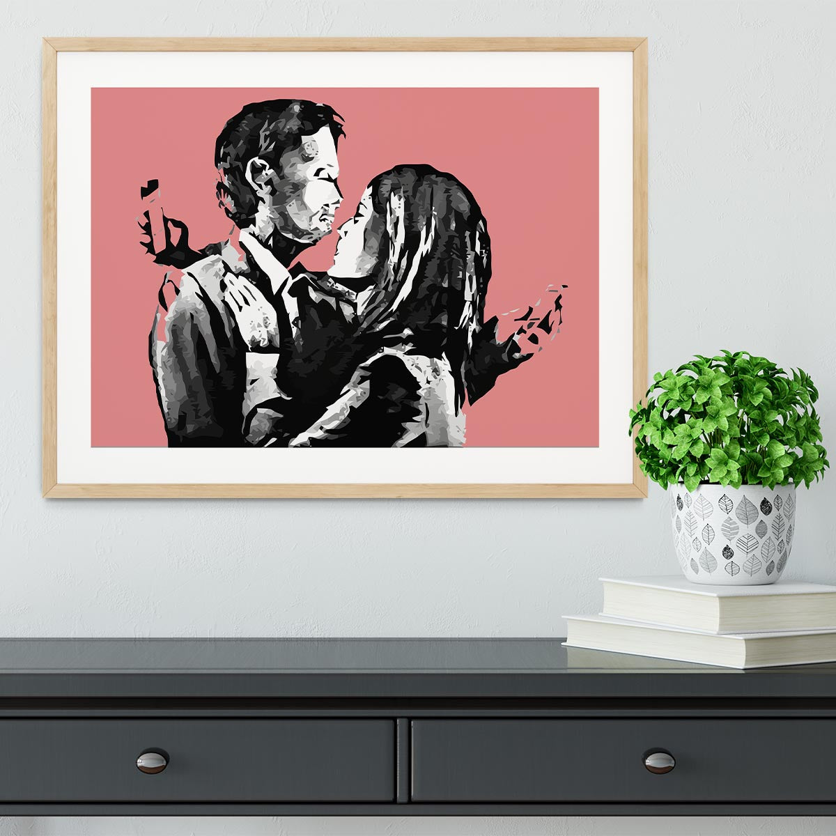 Banksy Mobile Lovers Red Framed Print - Canvas Art Rocks - 3