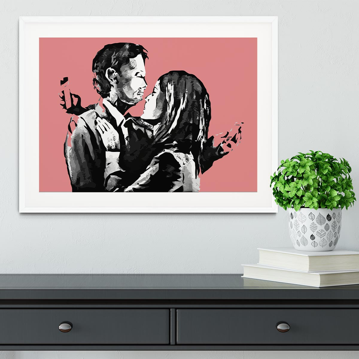 Banksy Mobile Lovers Red Framed Print - Canvas Art Rocks - 5