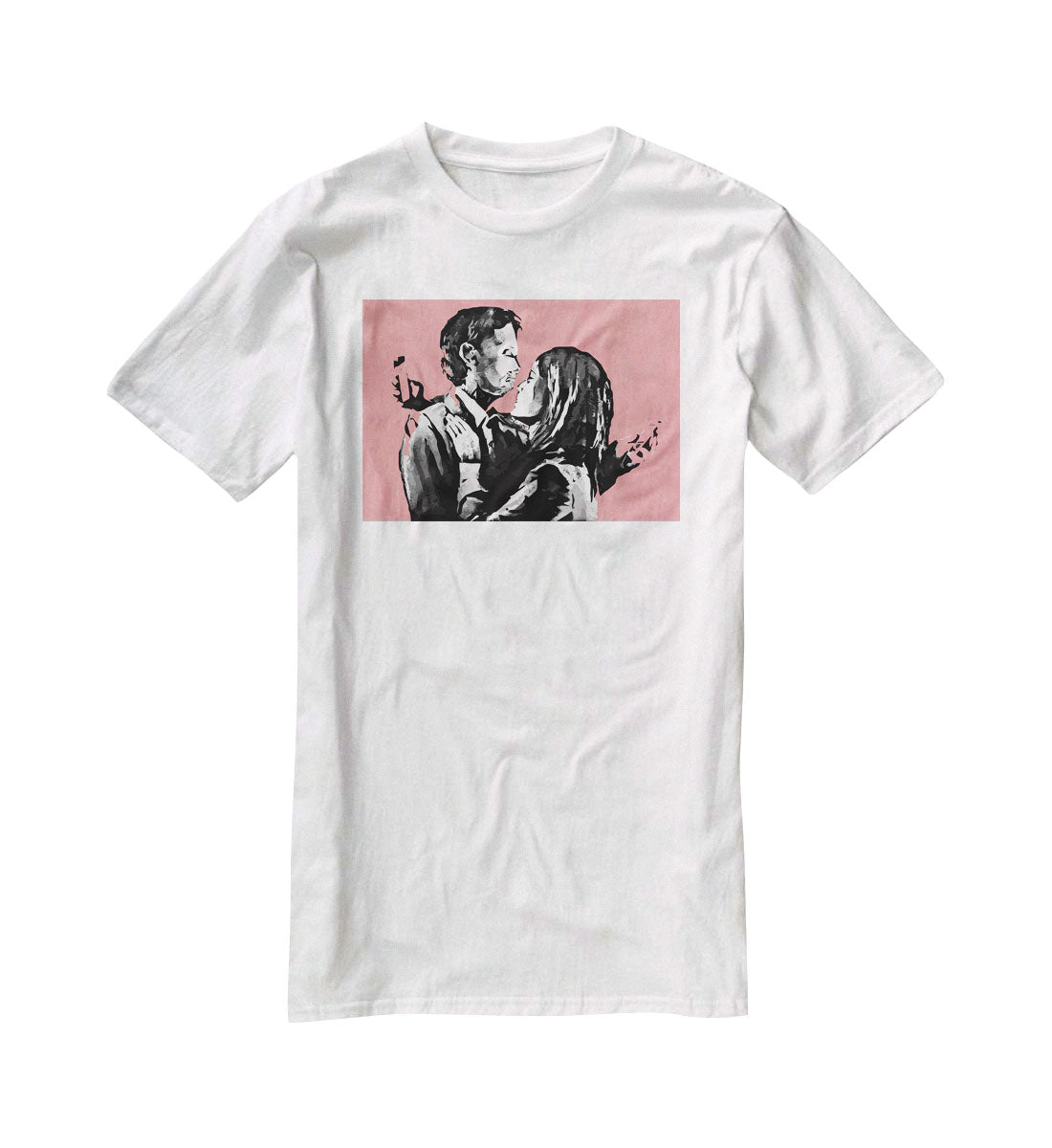 Banksy Mobile Lovers Red T-Shirt - Canvas Art Rocks - 5