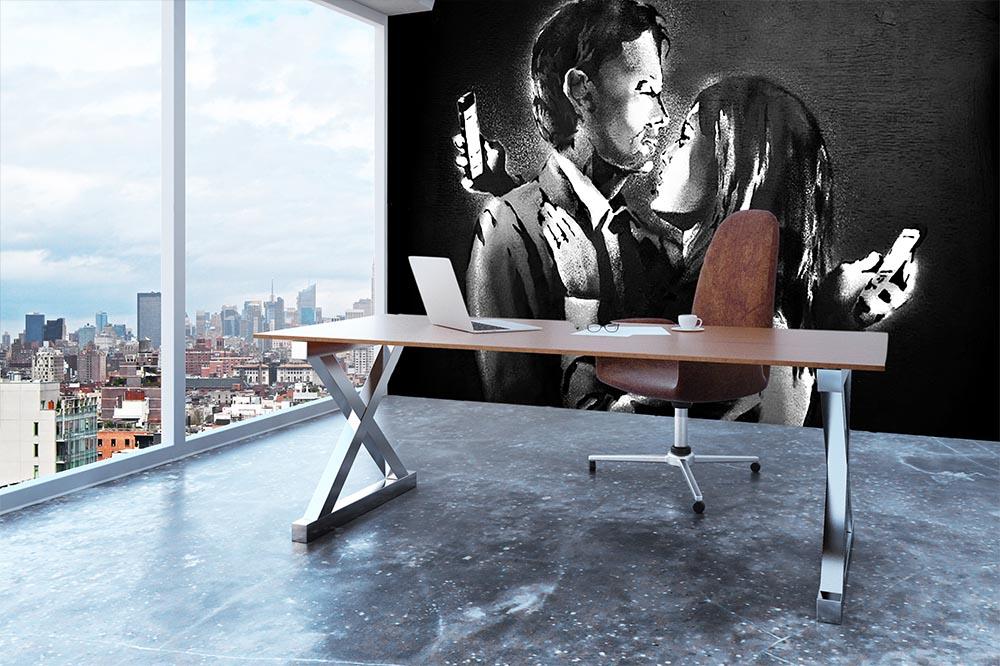 Banksy Mobile Lovers Wall Mural Wallpaper - Canvas Art Rocks - 3