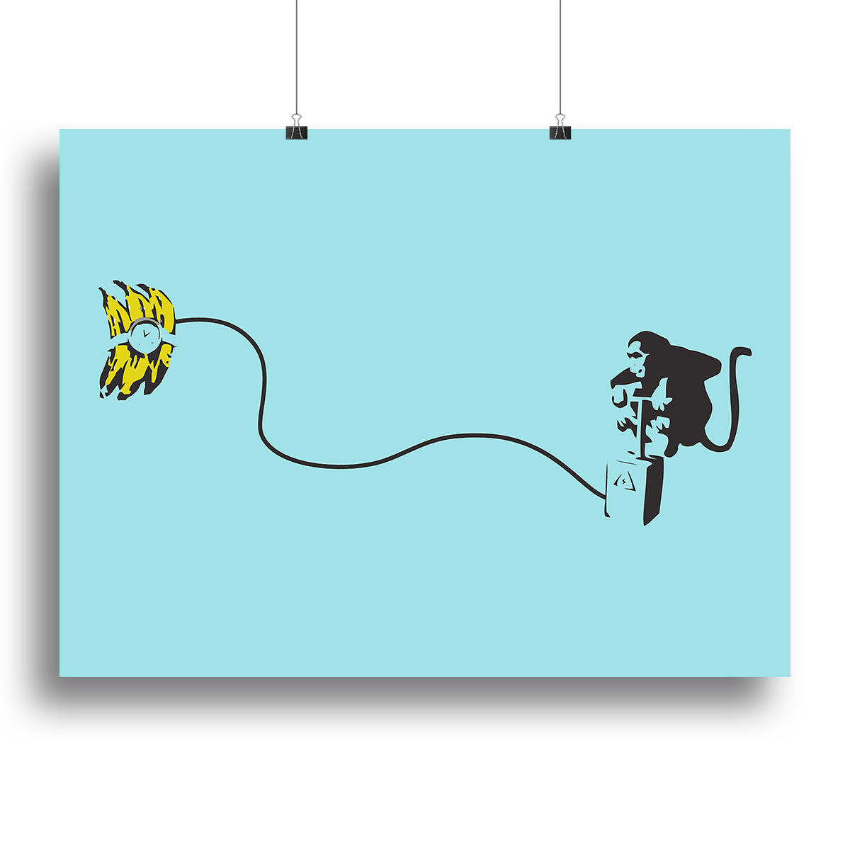 Banksy Monkey Banana Bomb LIght Blue Canvas Print or Poster - Canvas Art Rocks - 2