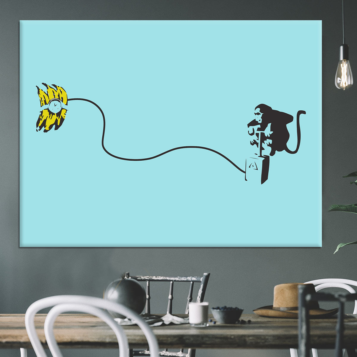 Banksy Monkey Banana Bomb LIght Blue Canvas Print or Poster - Canvas Art Rocks - 3