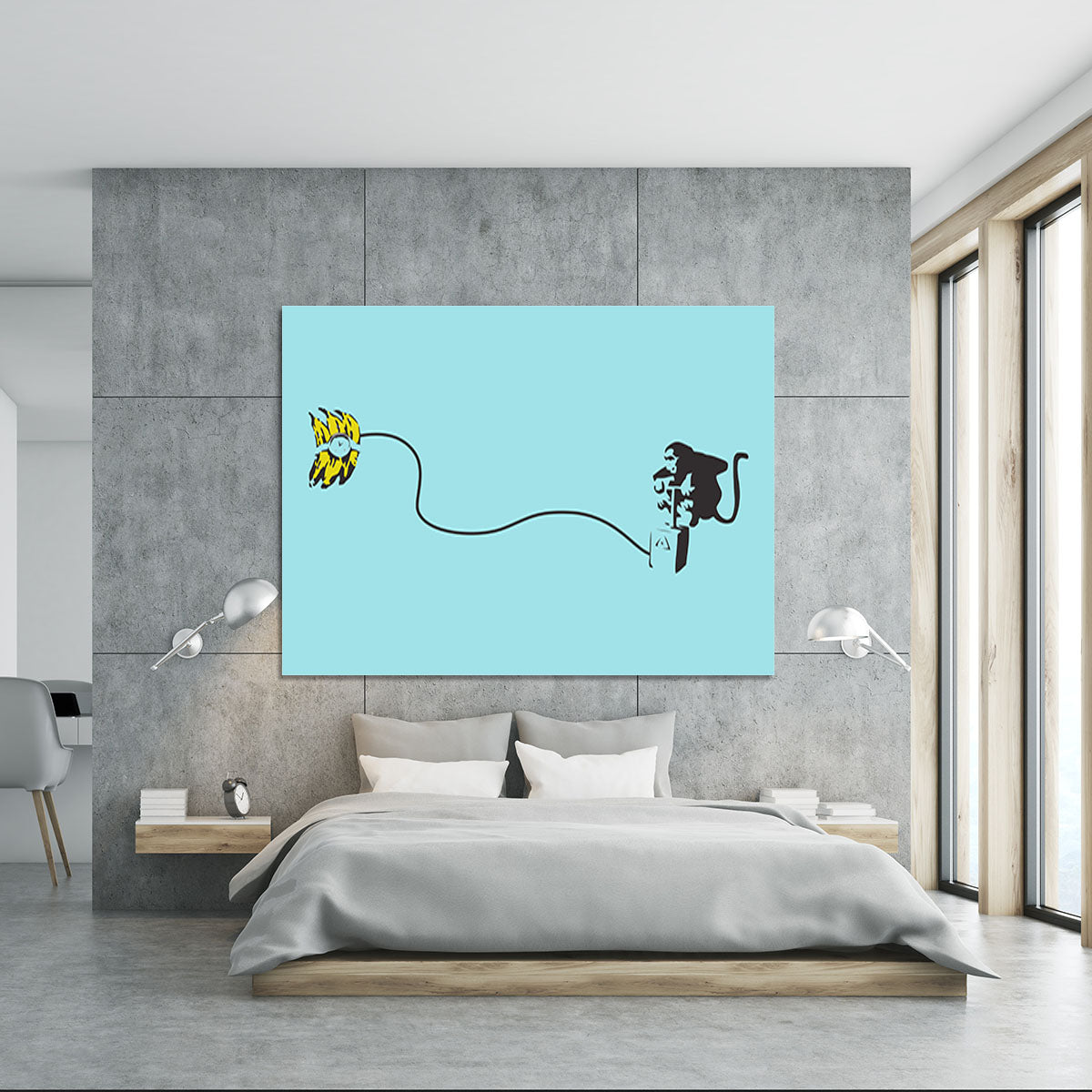 Banksy Monkey Banana Bomb LIght Blue Canvas Print or Poster - Canvas Art Rocks - 5