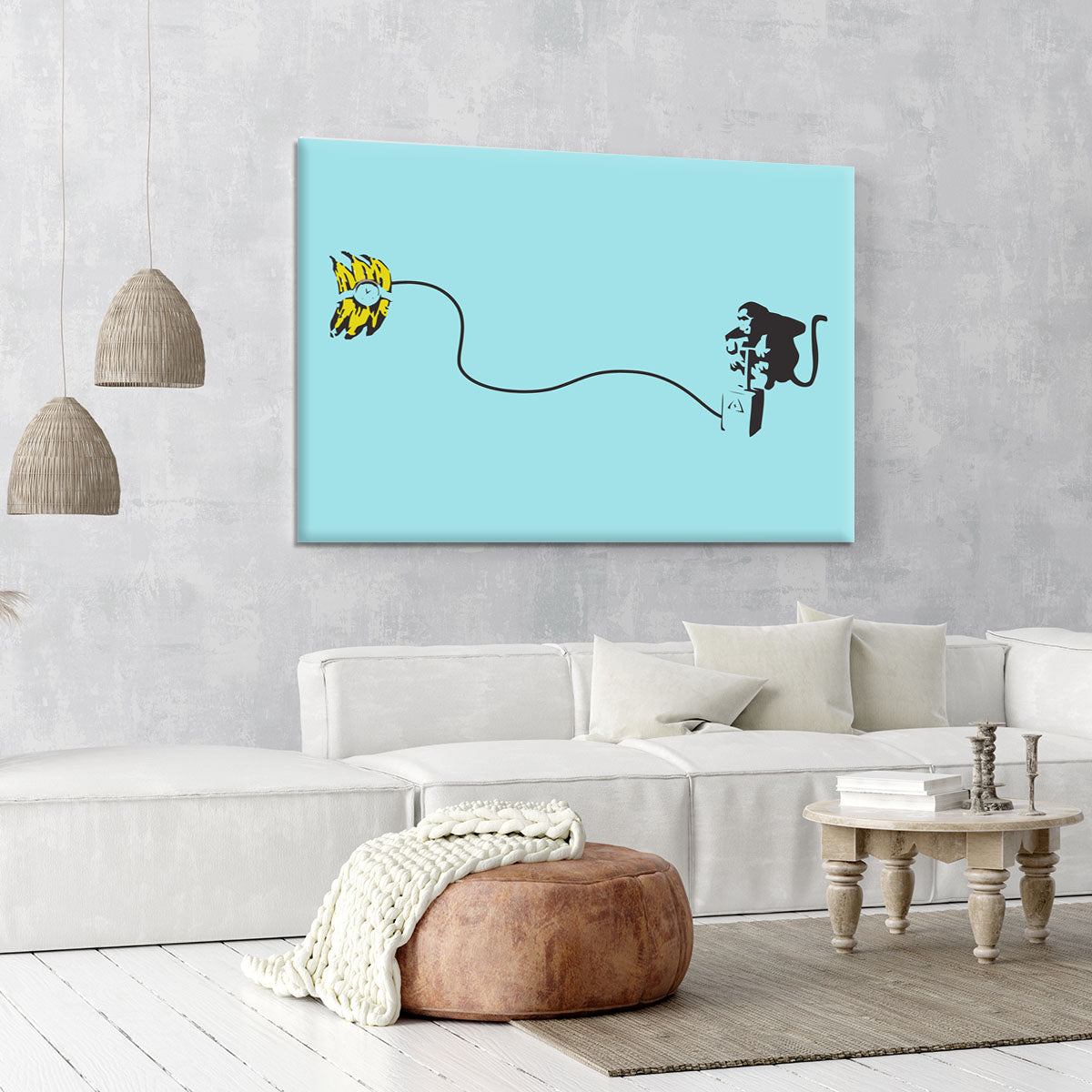 Banksy Monkey Banana Bomb LIght Blue Canvas Print or Poster - Canvas Art Rocks - 6