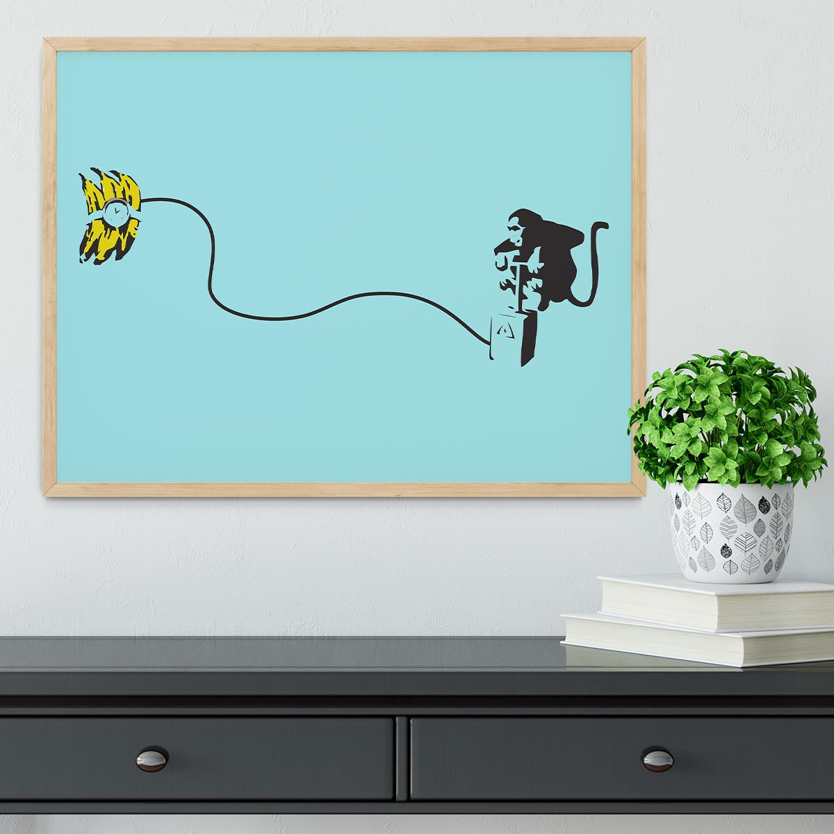 Banksy Monkey Banana Bomb LIght Blue Framed Print - Canvas Art Rocks - 4