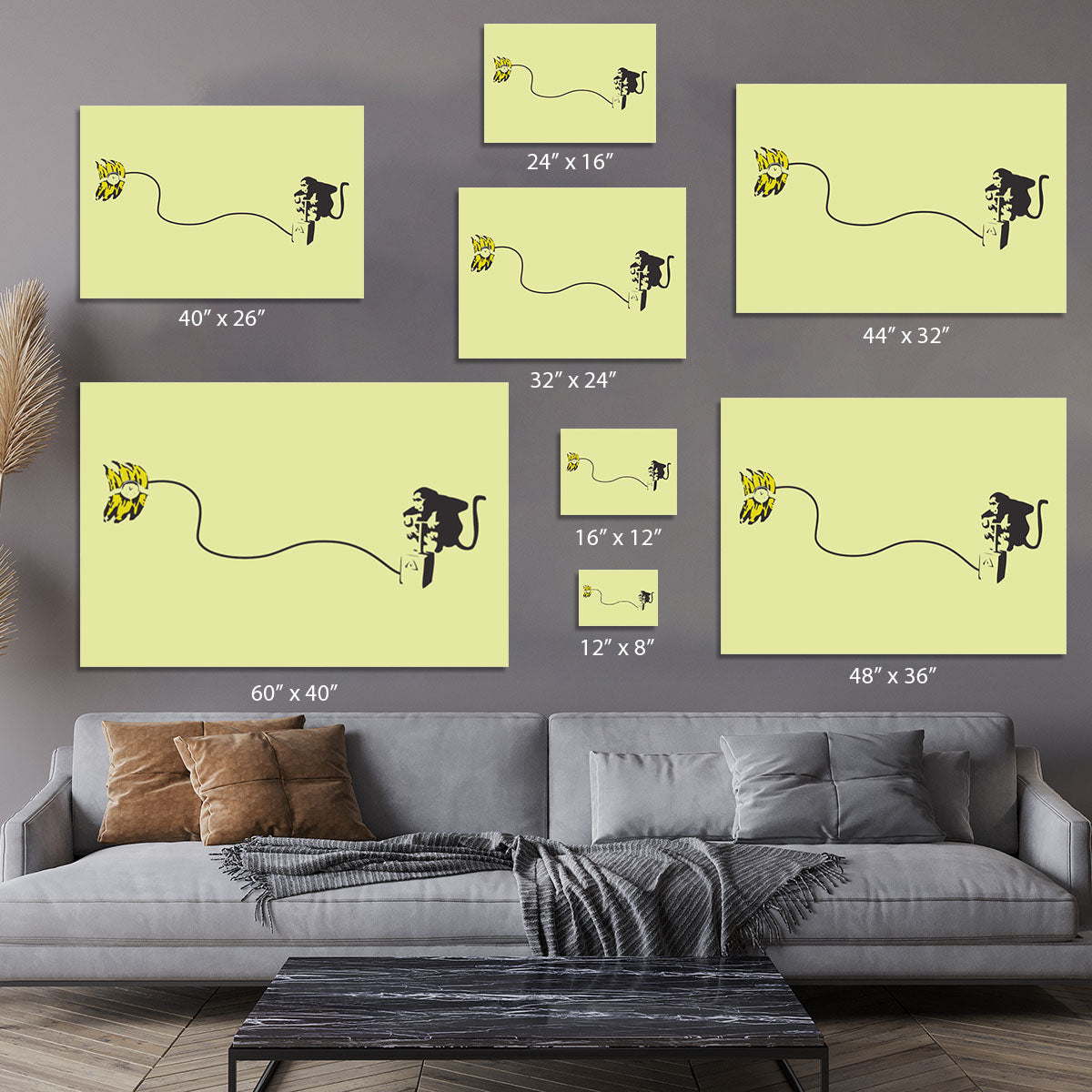 Banksy Monkey Banana Bomb Yellow Canvas Print or Poster - Canvas Art Rocks - 7