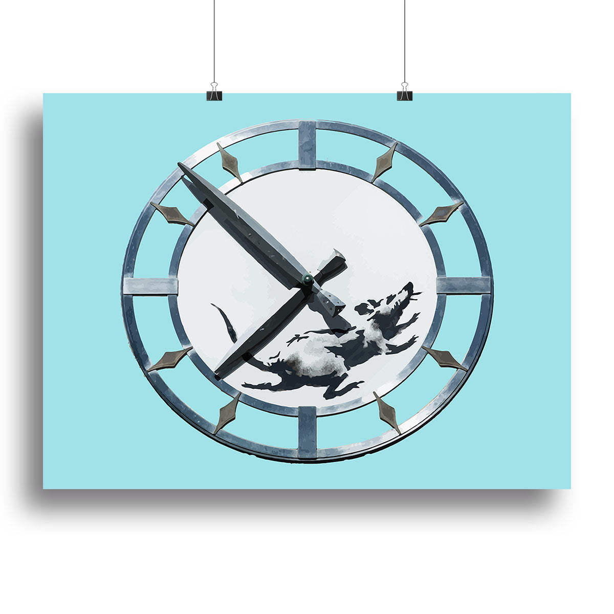 Banksy New York Clock Rat Light Blue Canvas Print or Poster - Canvas Art Rocks - 2