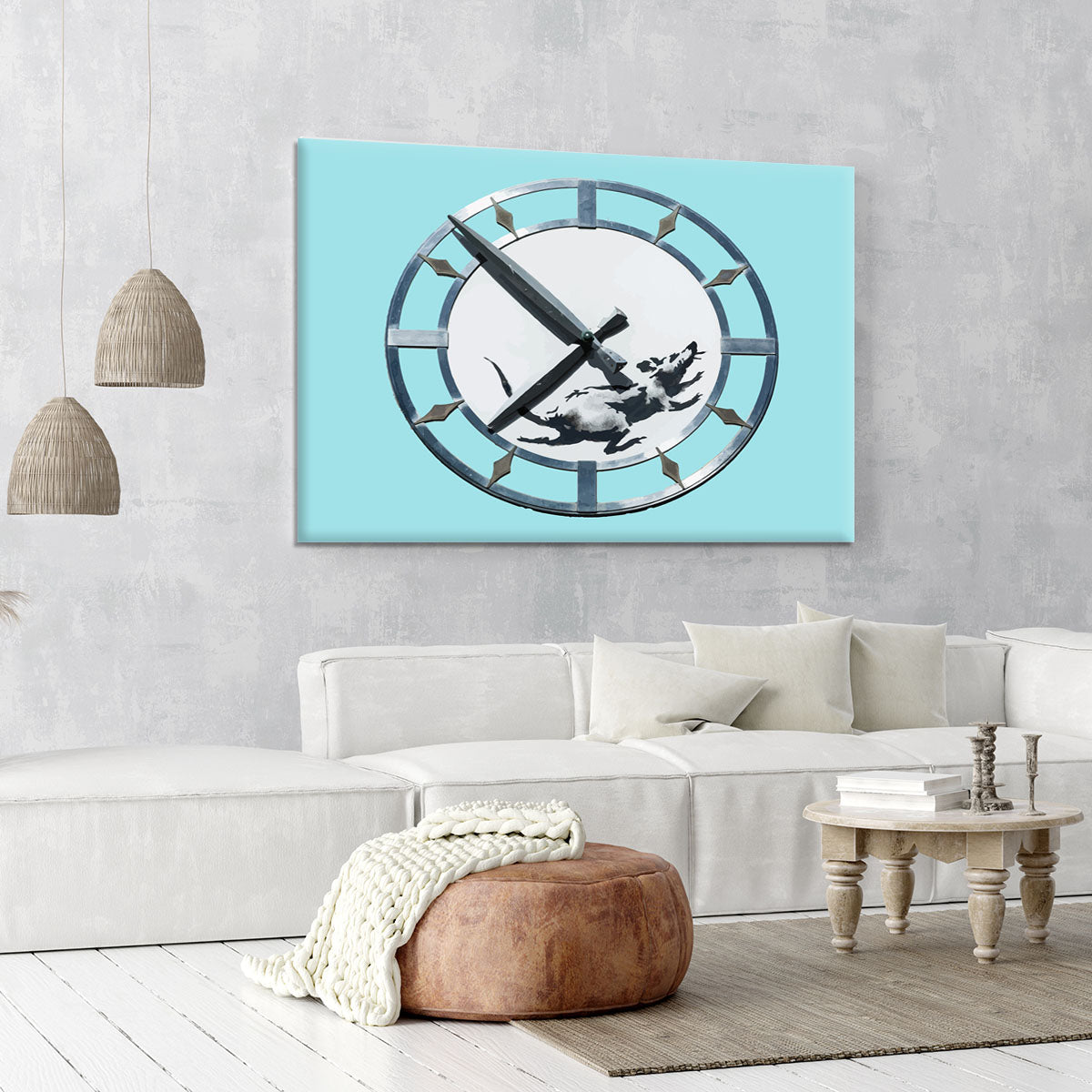 Banksy New York Clock Rat Light Blue Canvas Print or Poster - Canvas Art Rocks - 6