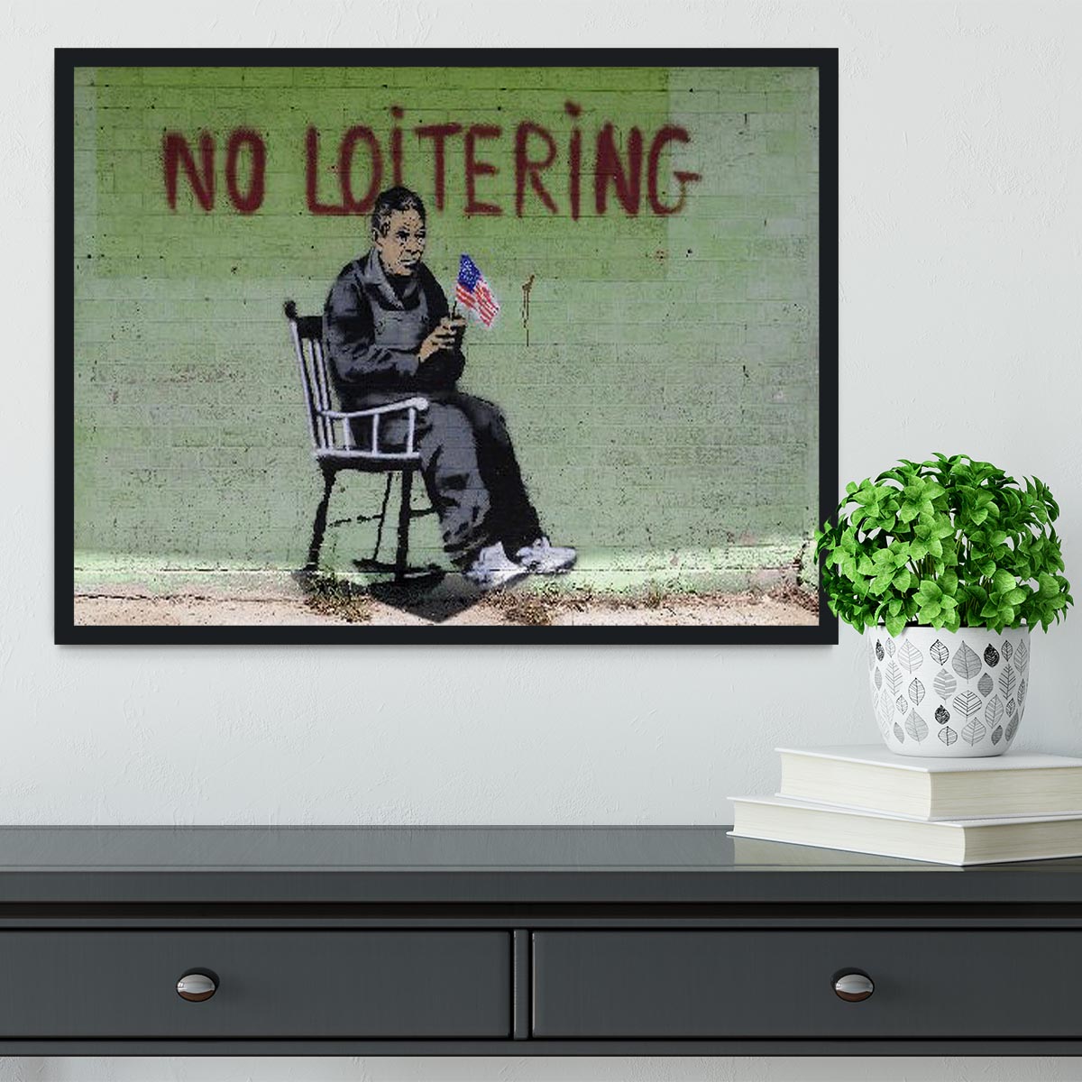 Banksy No Loitering Framed Print - Canvas Art Rocks - 2