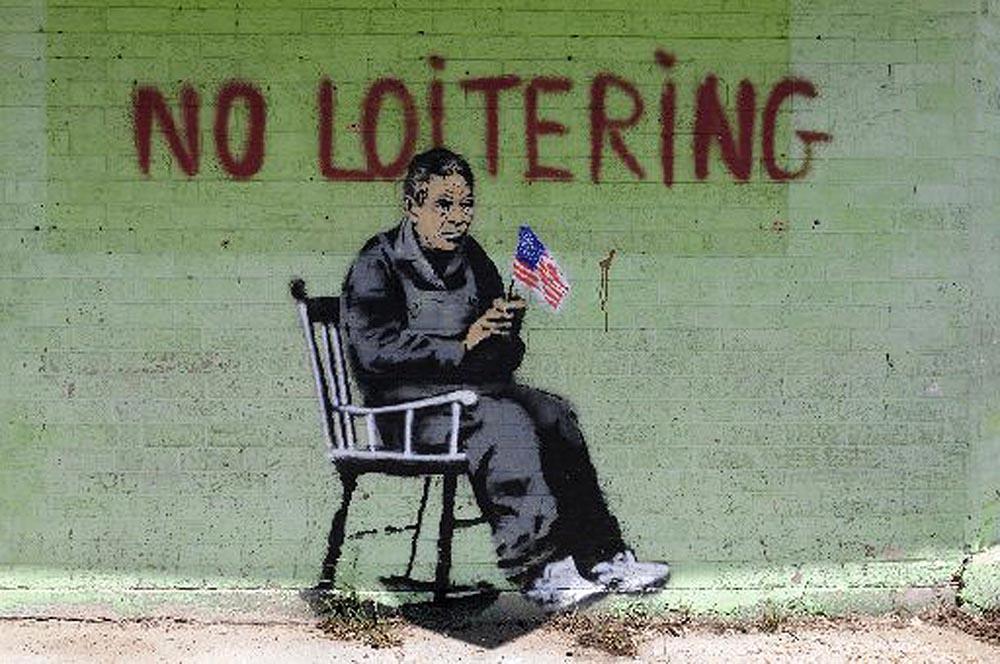 Banksy No Loitering Wall Mural Wallpaper - Canvas Art Rocks - 1