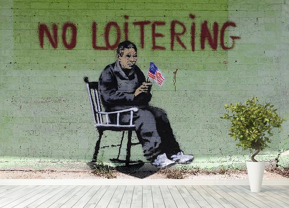 Banksy No Loitering Wall Mural Wallpaper - Canvas Art Rocks - 4