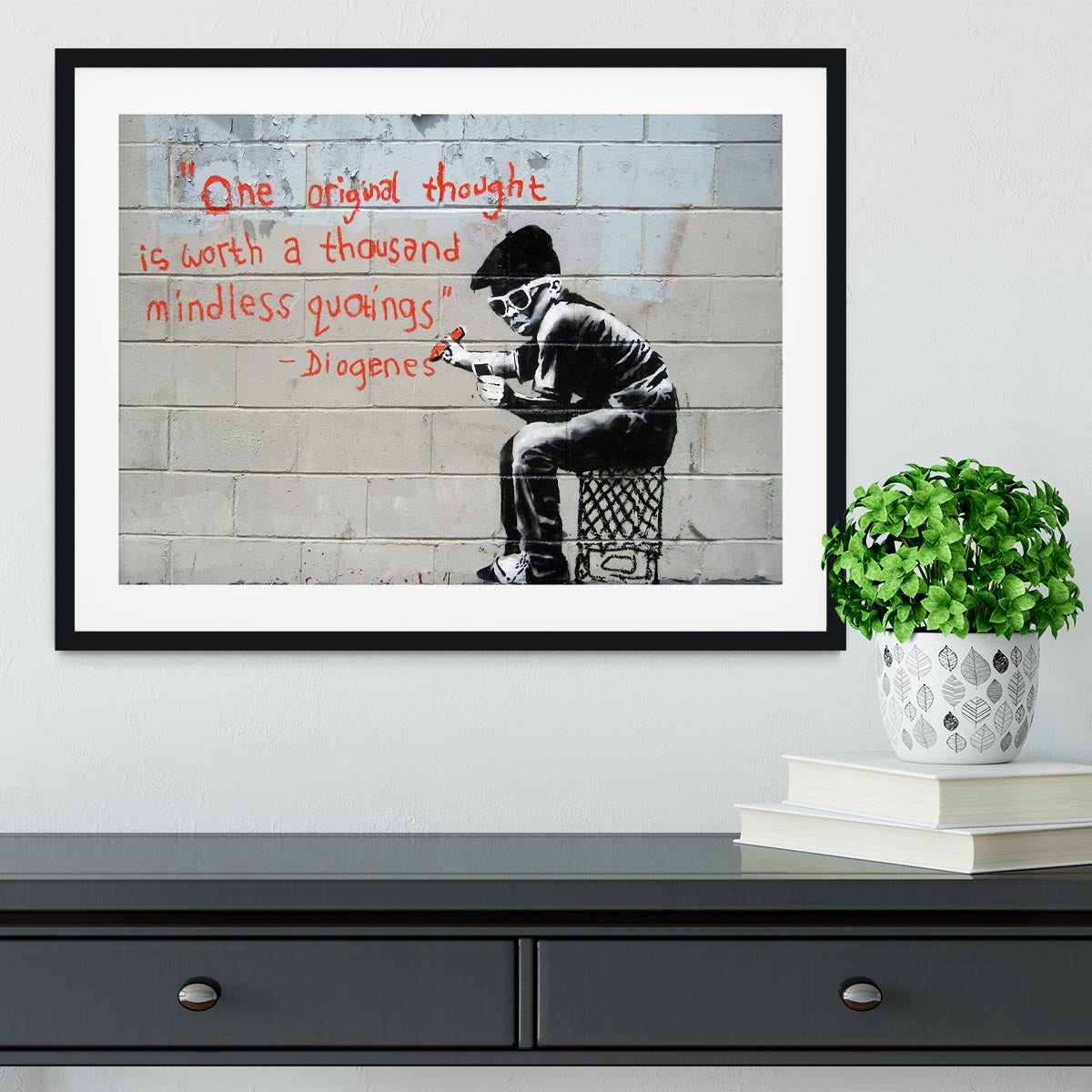 Banksy One Original Thought Framed Print - Canvas Art Rocks - 1