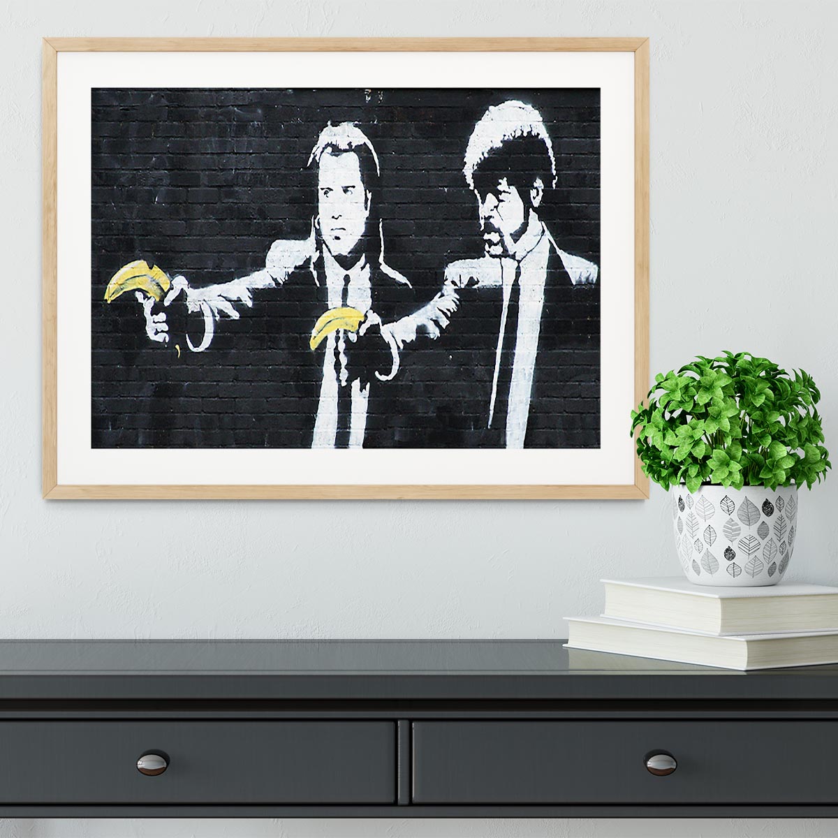Banksy Pulp Fiction Banana Guns Framed Print Canvas Art Rocks