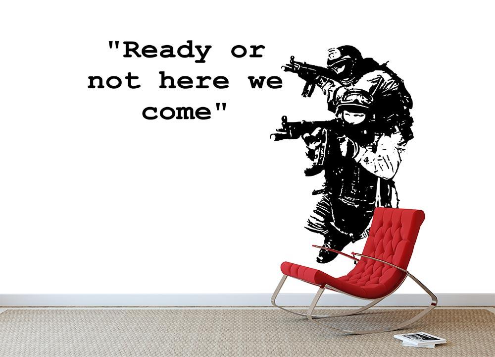 Banksy Ready Or Not Wall Mural Wallpaper - Canvas Art Rocks - 2