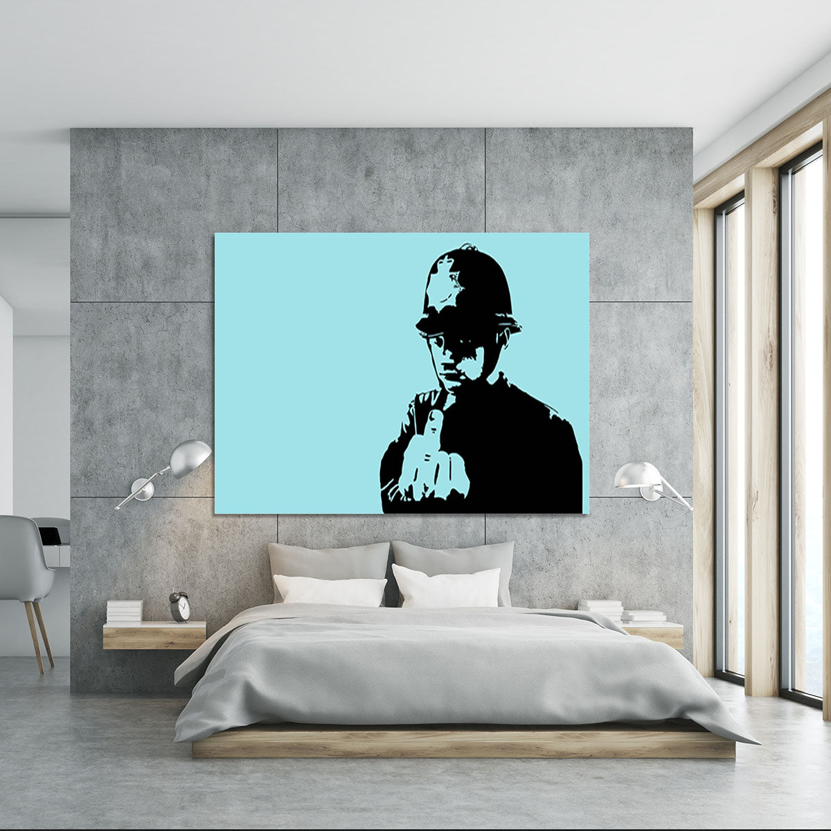 Banksy Rude Policeman Light Blue Canvas Print or Poster - Canvas Art Rocks - 5