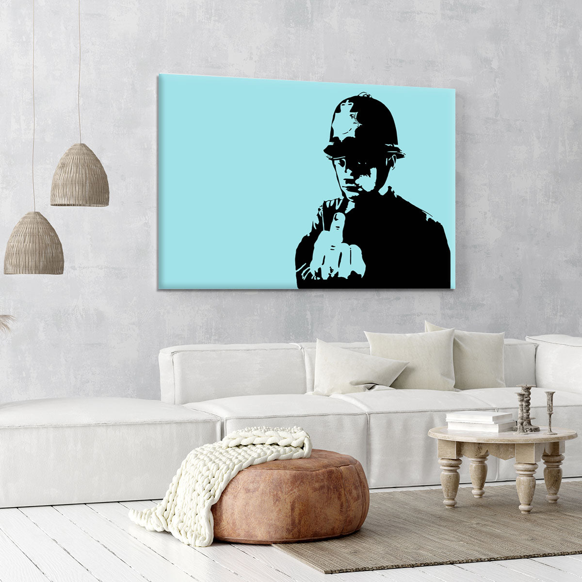 Banksy Rude Policeman Light Blue Canvas Print or Poster - Canvas Art Rocks - 6