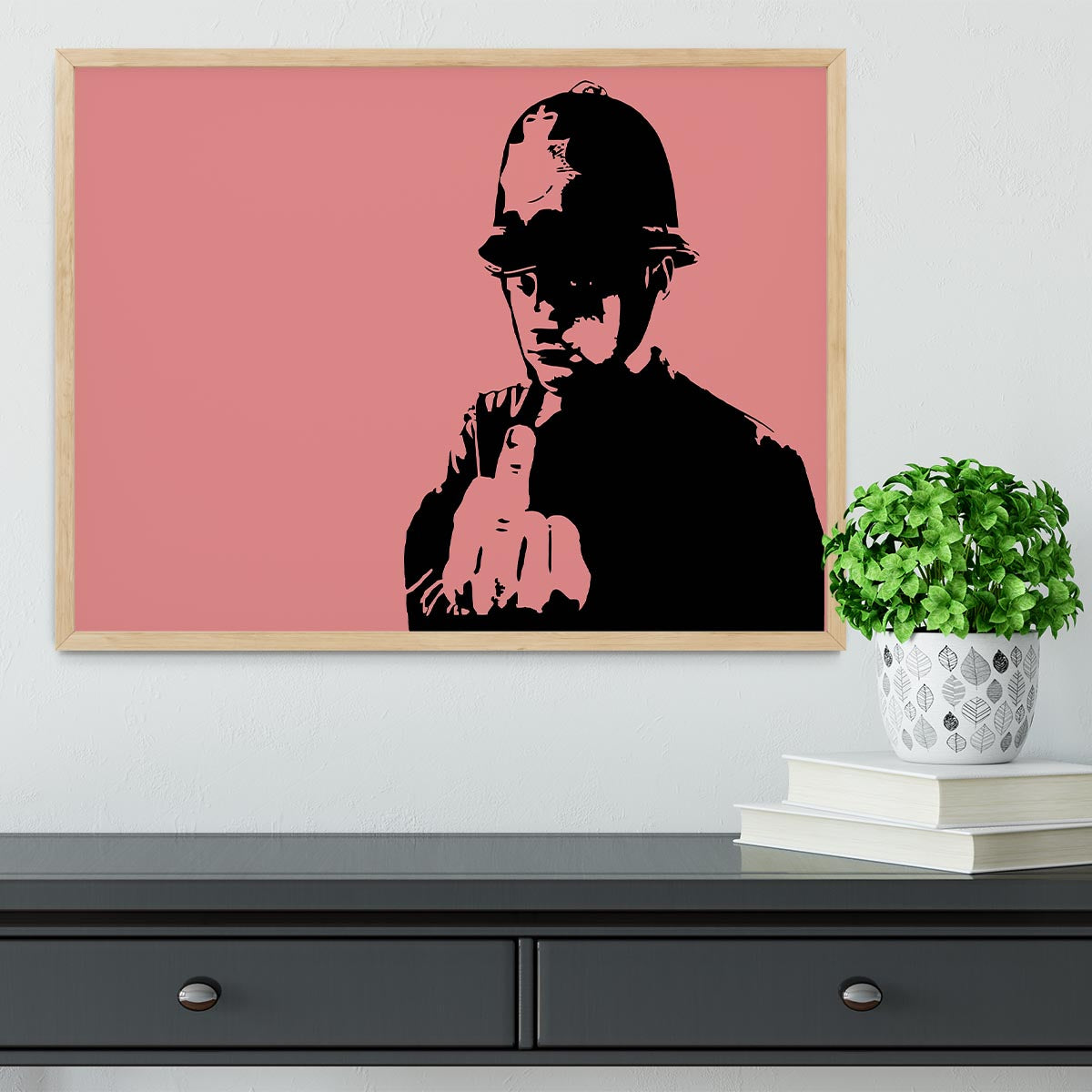 Banksy Rude Policeman Red Framed Print - Canvas Art Rocks - 4