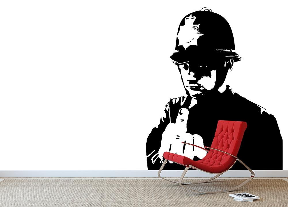 Banksy Rude Policeman Wall Mural Wallpaper - Canvas Art Rocks - 2