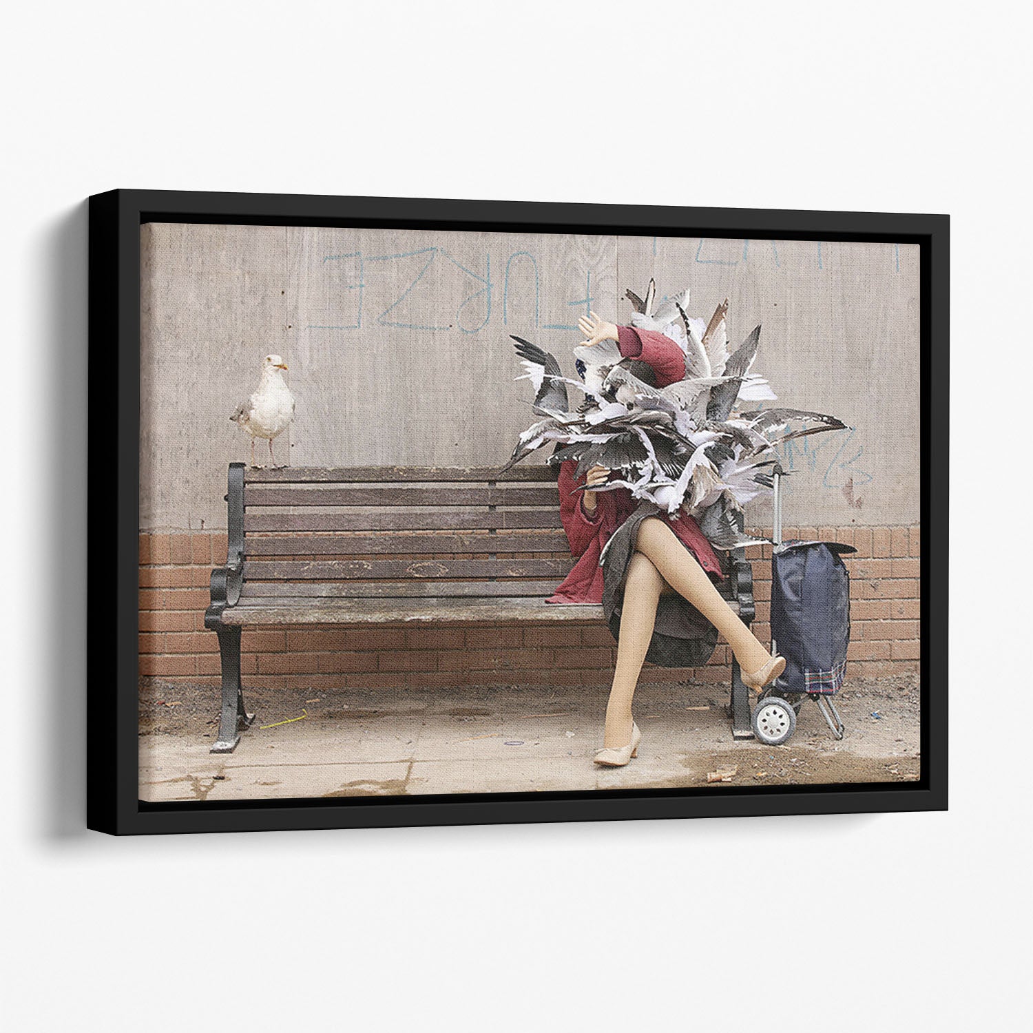 Banksy Seagulls Floating Framed Canvas