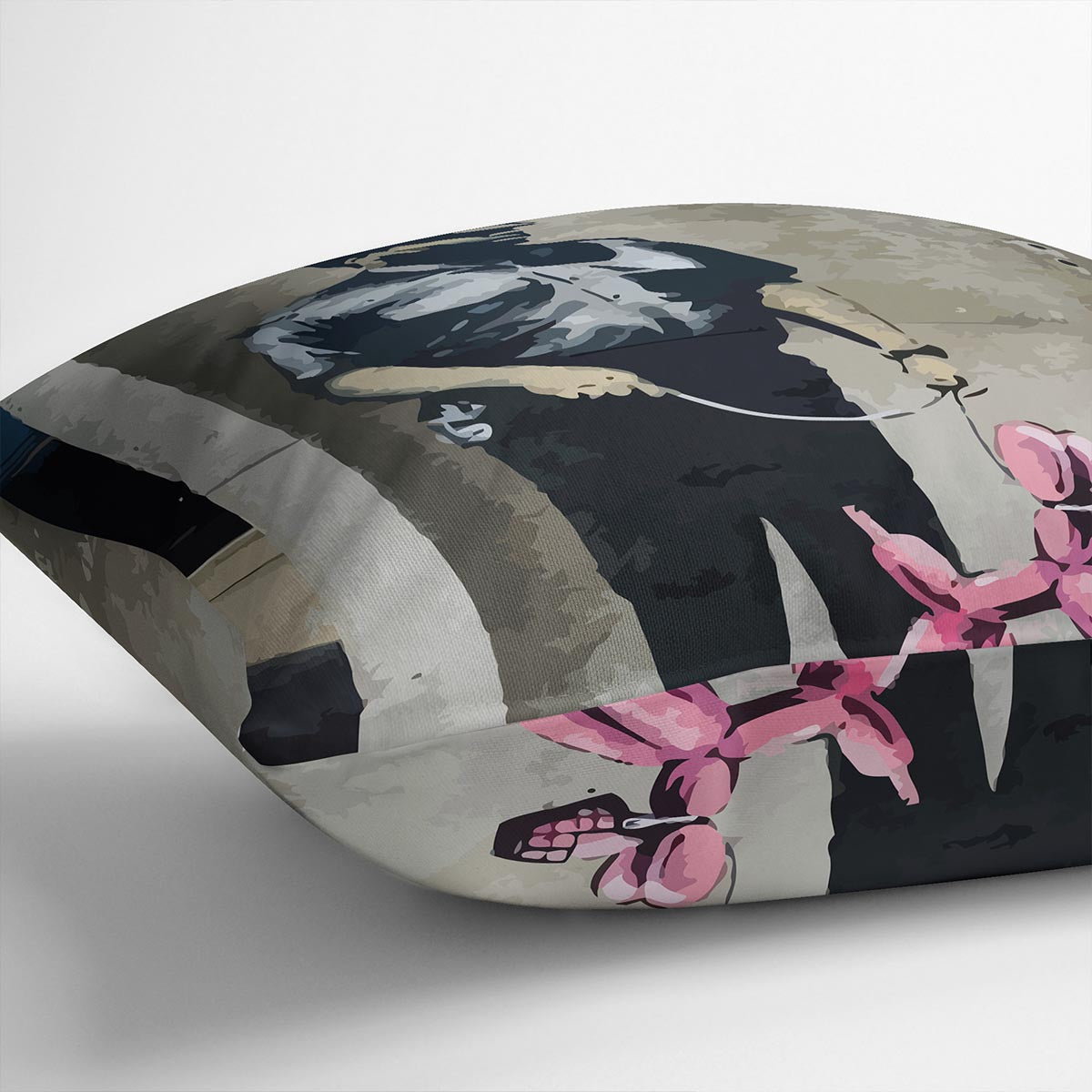 Banksy Security Guard With Pink Balloon Dog Cushion