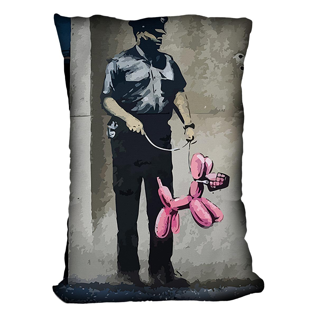 Banksy Security Guard With Pink Balloon Dog Cushion