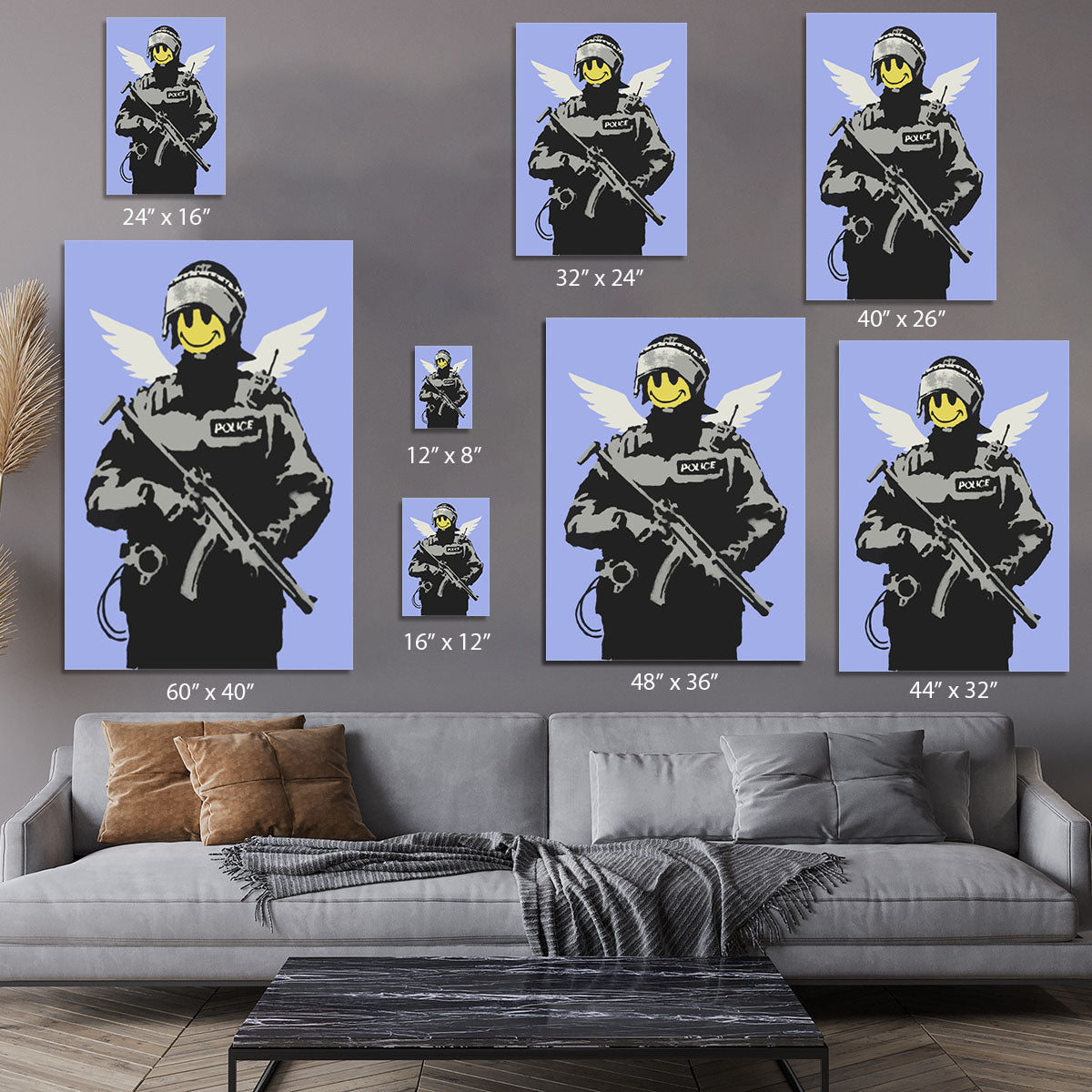 Banksy Smiley Angel Policeman Blue Canvas Print or Poster - Canvas Art Rocks - 7