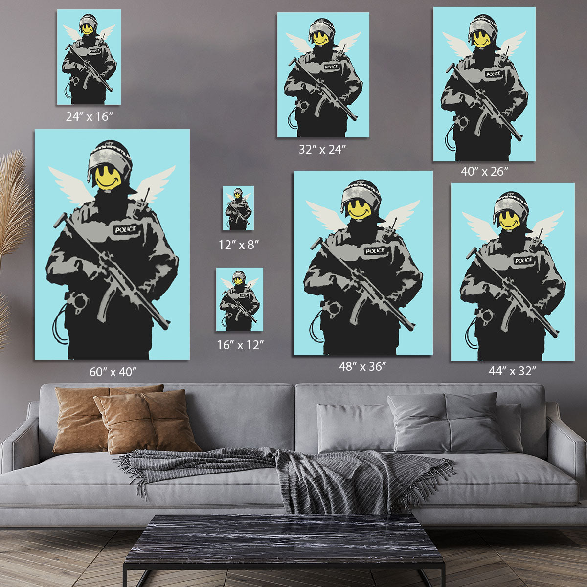 Banksy Smiley Angel Policeman Light Blue Canvas Print or Poster - Canvas Art Rocks - 7