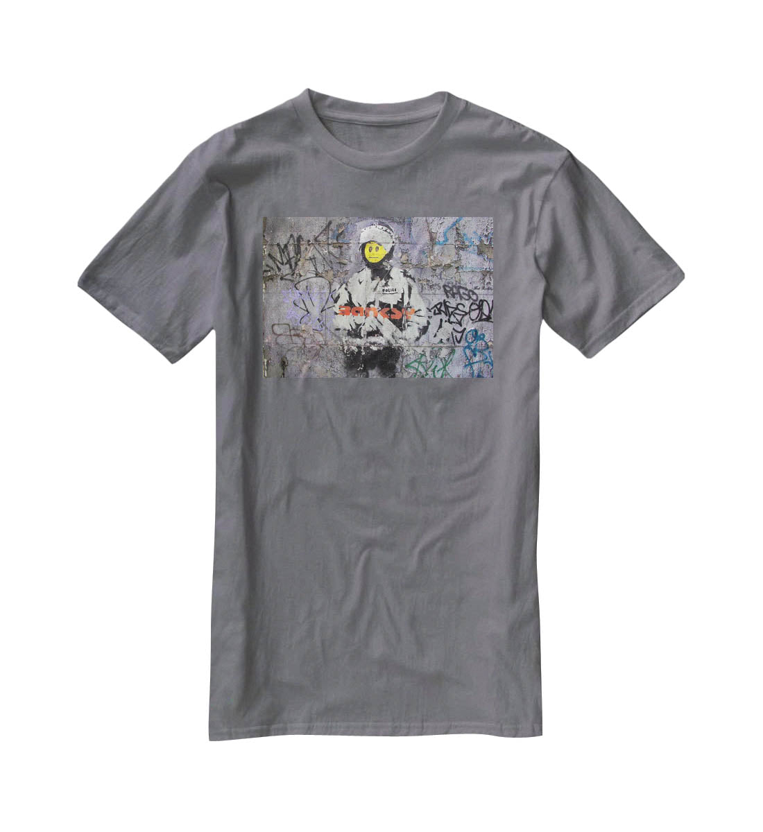 Banksy Smiley Riot Cop T-Shirt - Canvas Art Rocks - 3