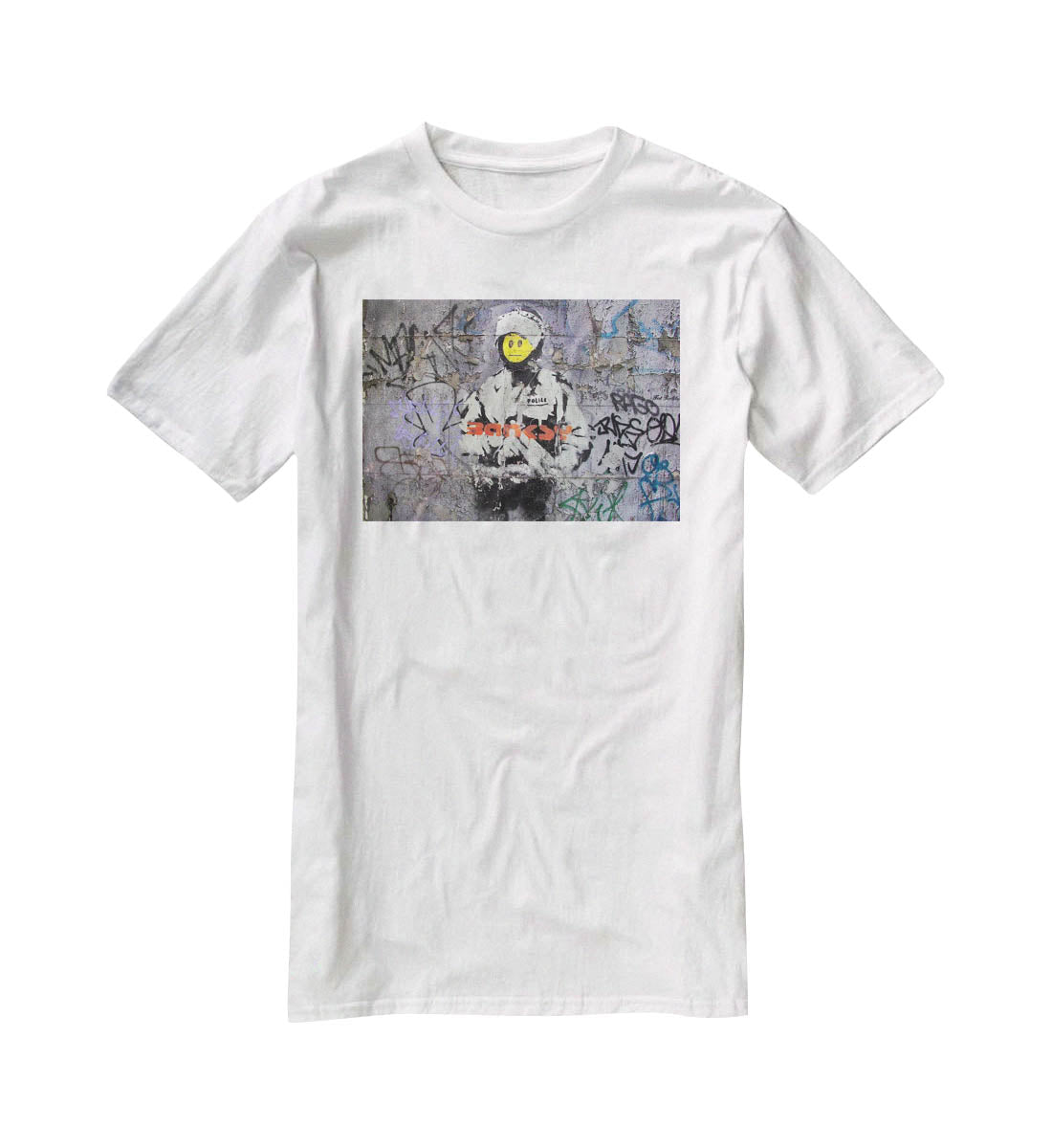 Banksy Smiley Riot Cop T-Shirt - Canvas Art Rocks - 5