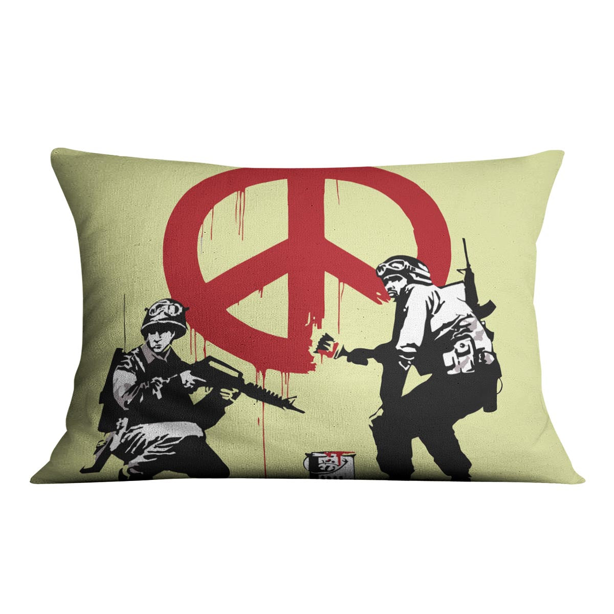 Banksy Soldiers Painting CND Sign Yellow Cushion - Canvas Art Rocks - 4