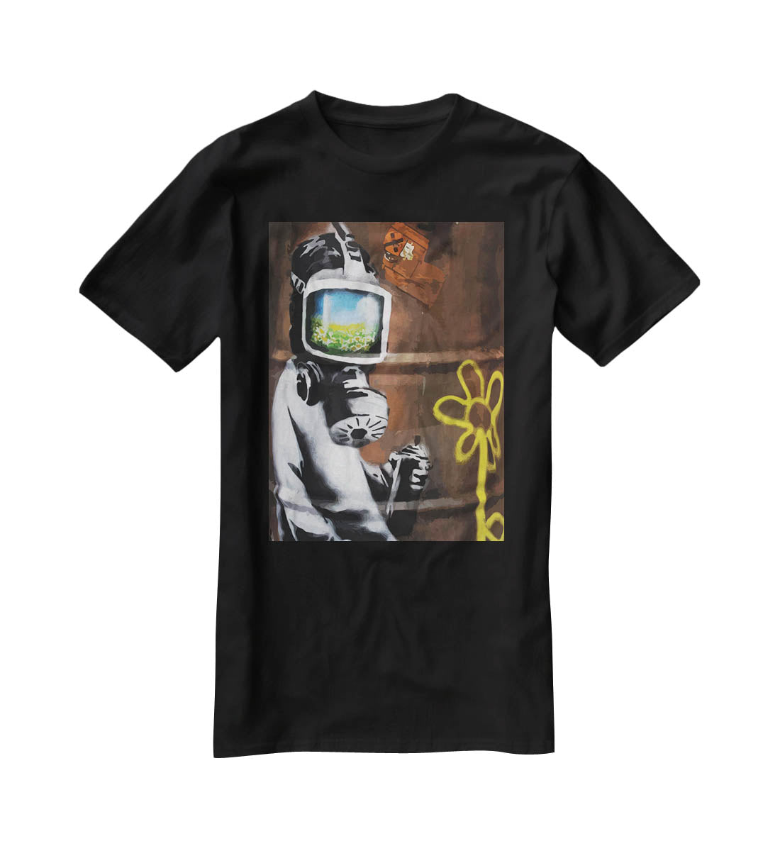 Banksy Sunflower Field Gas Mask T-Shirt - Canvas Art Rocks - 1