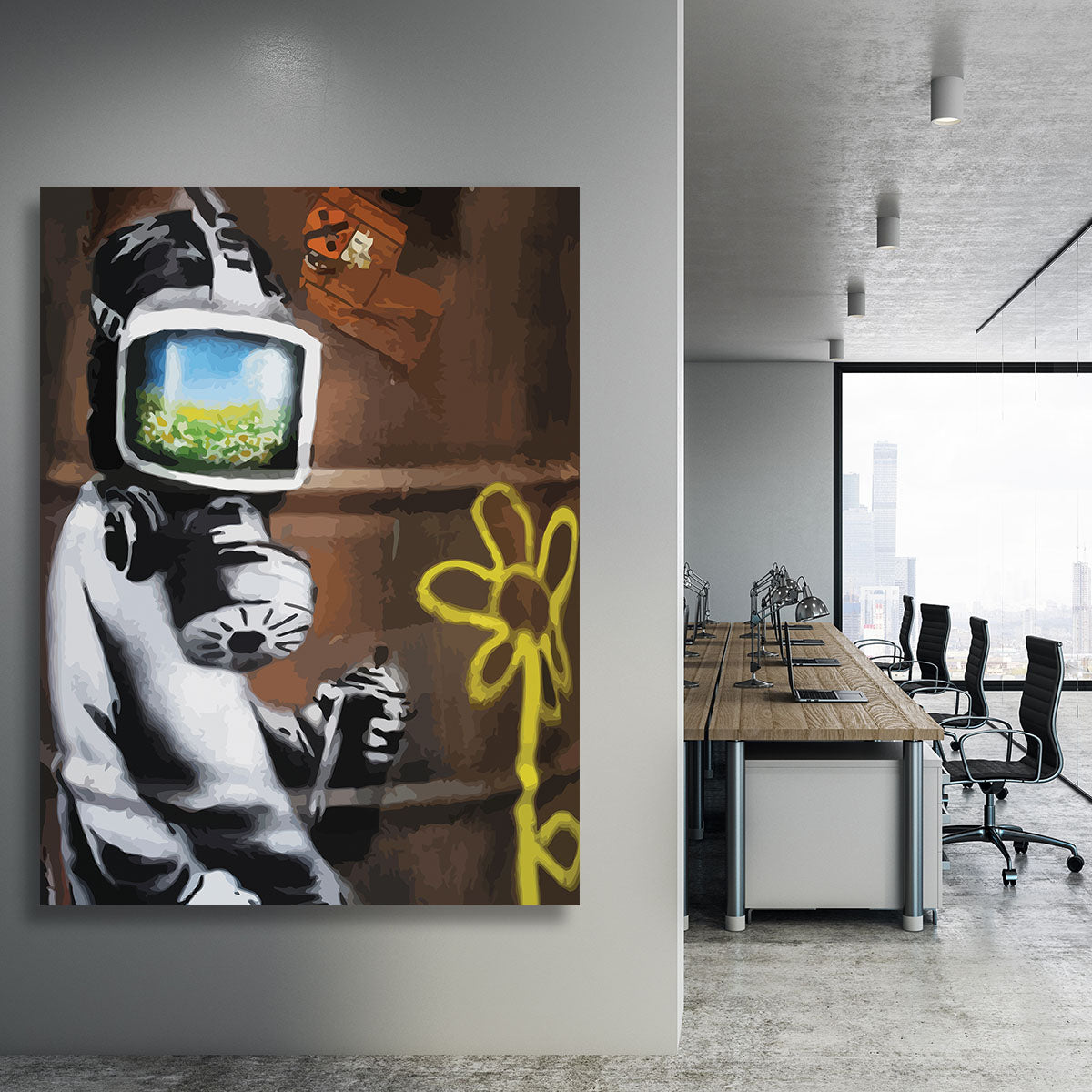 Banksy Sunflower Field Gas Mask Canvas Print or Poster - Canvas Art Rocks - 3