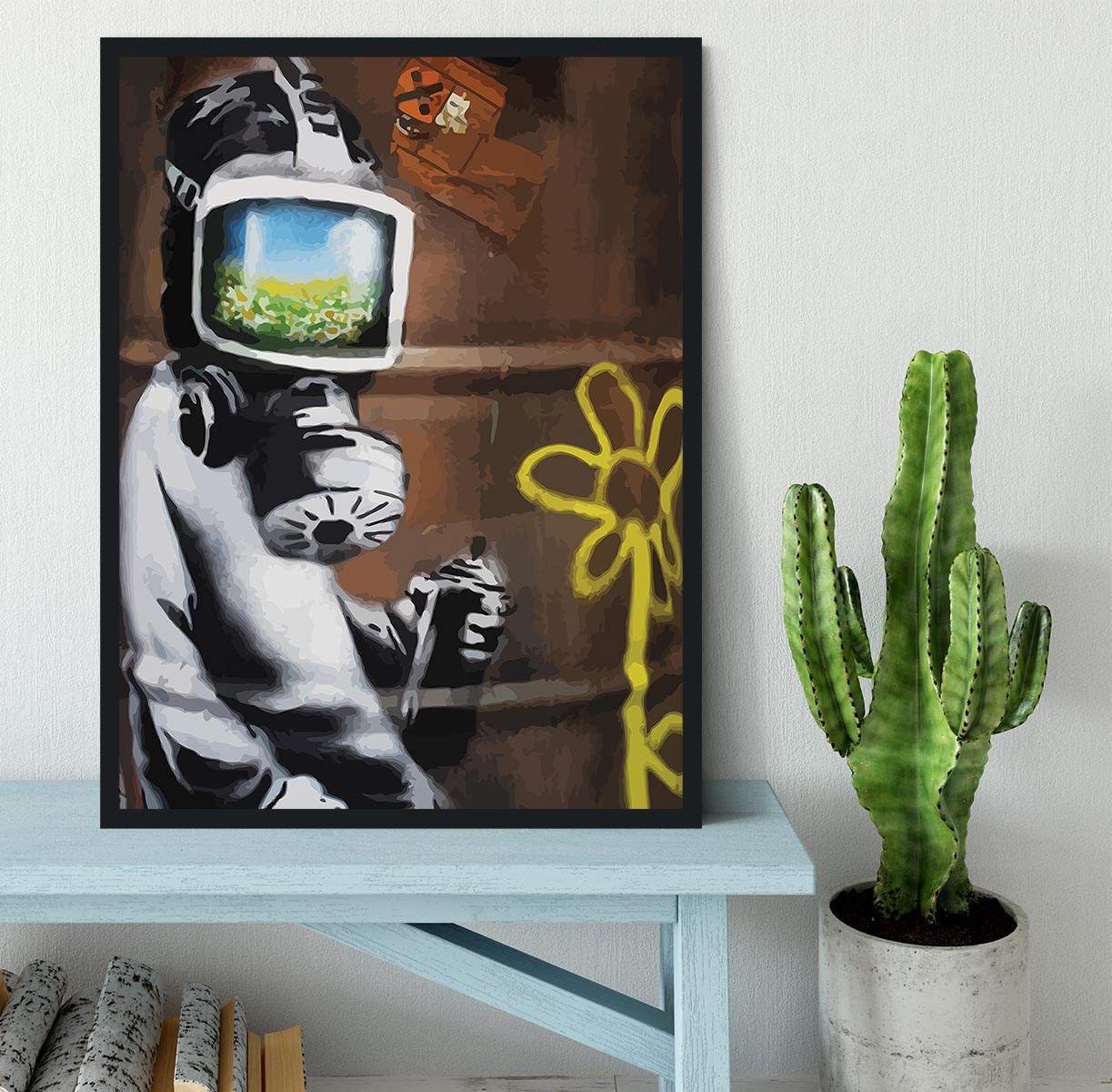 Banksy Sunflower Field Gas Mask Framed Print - Canvas Art Rocks - 2