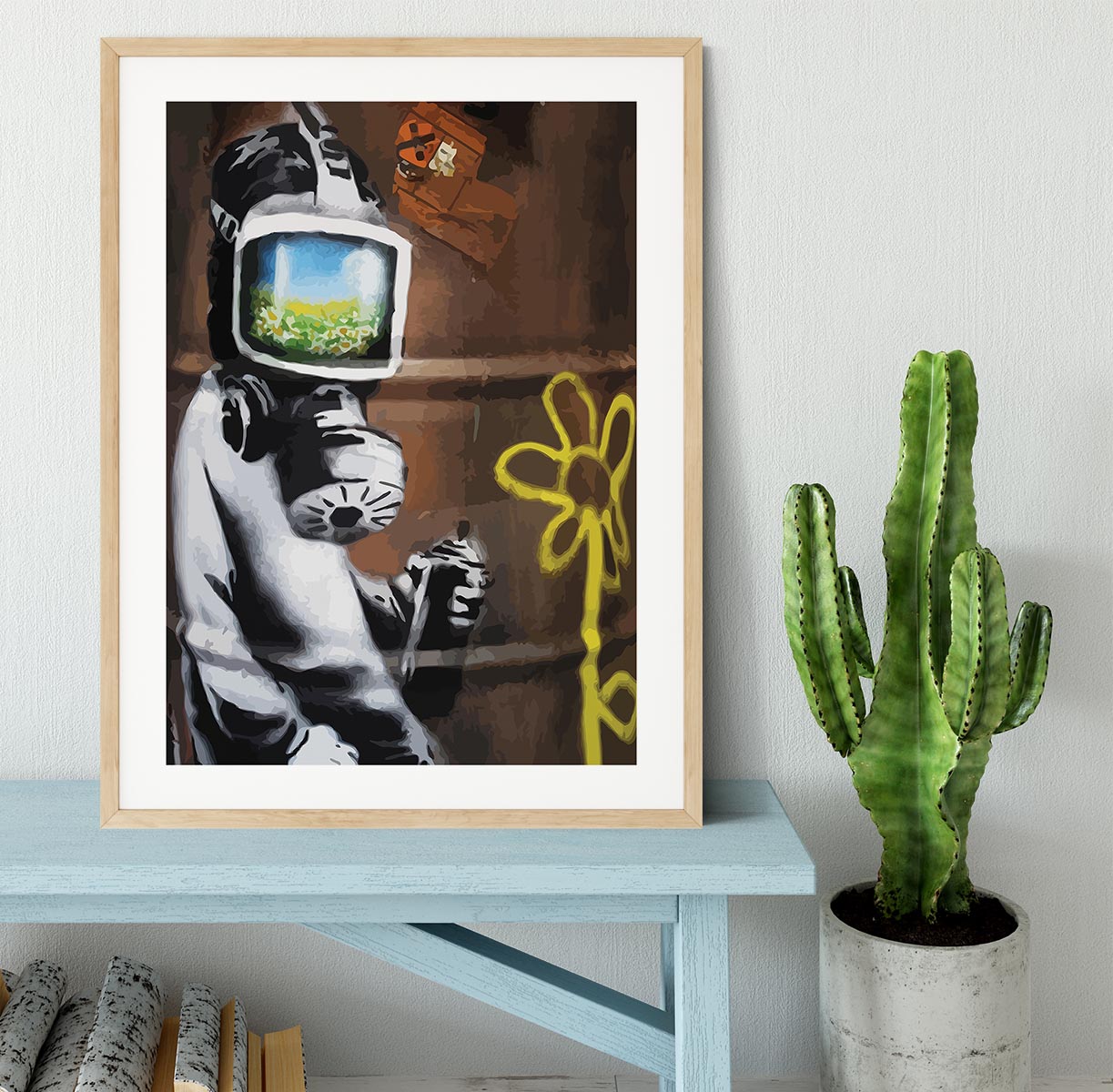 Banksy Sunflower Field Gas Mask Framed Print - Canvas Art Rocks - 3