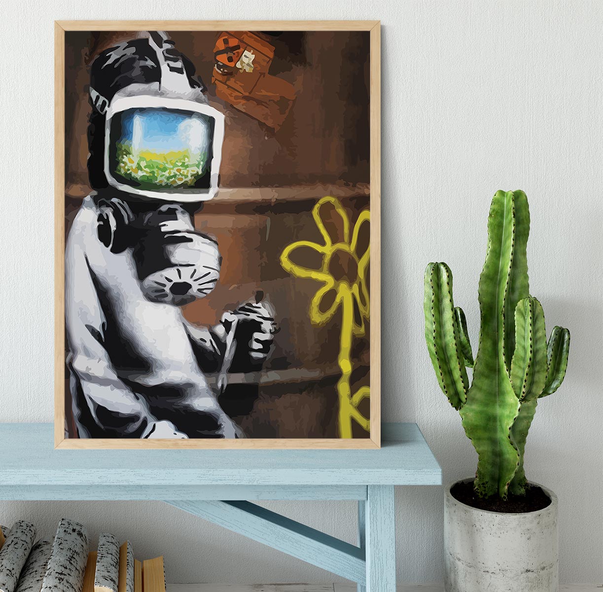 Banksy Sunflower Field Gas Mask Framed Print - Canvas Art Rocks - 4