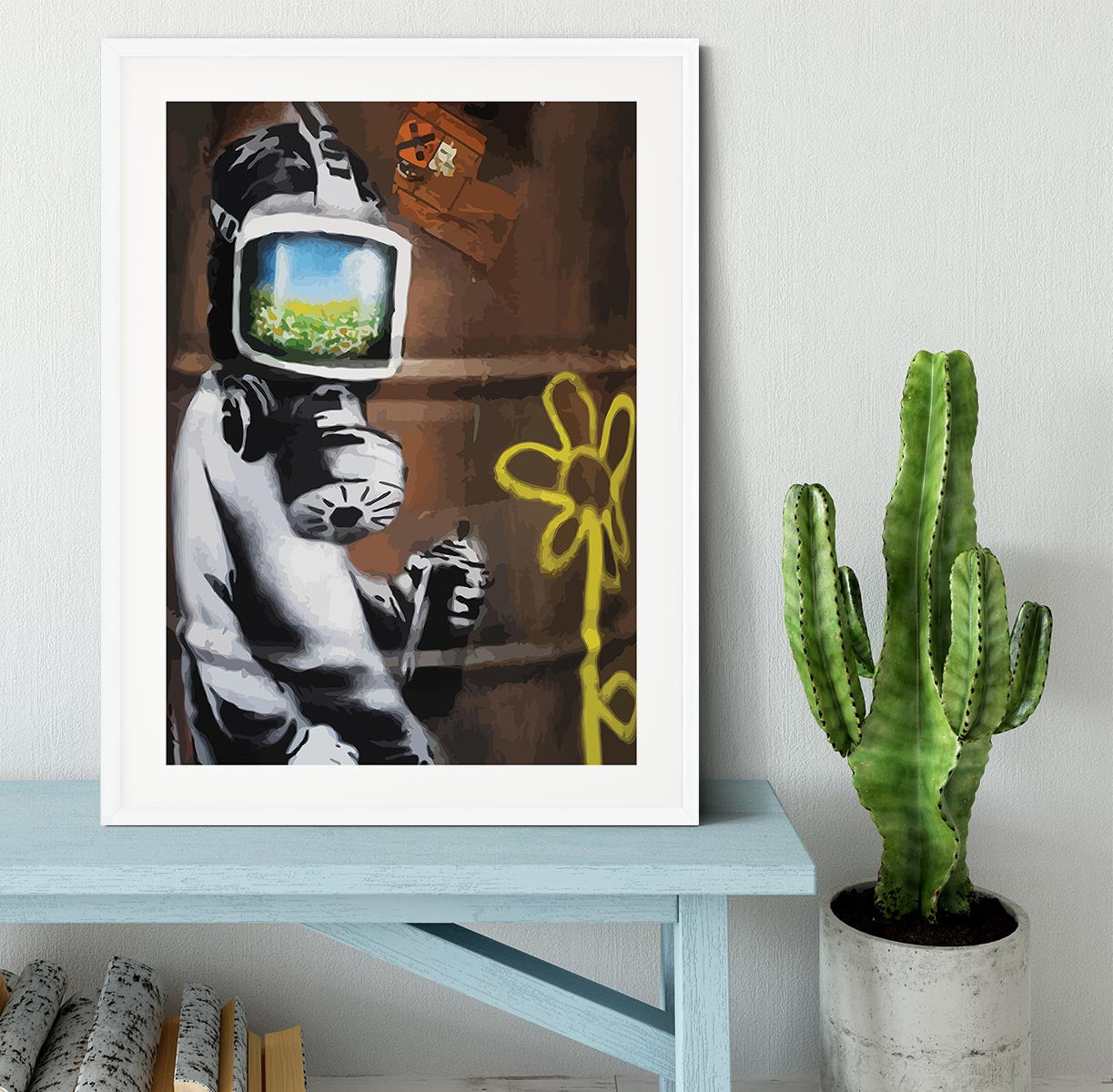 Banksy Sunflower Field Gas Mask Framed Print - Canvas Art Rocks - 5