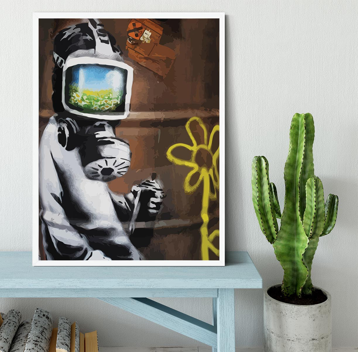 Banksy Sunflower Field Gas Mask Framed Print - Canvas Art Rocks -6