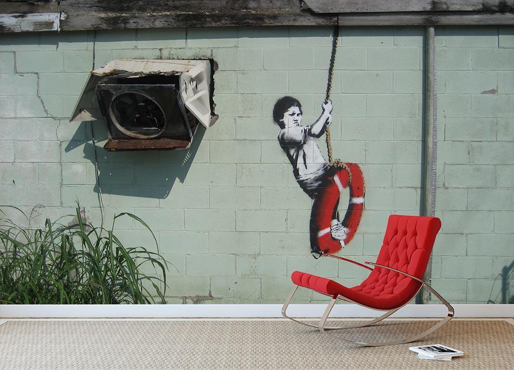 Banksy Swing Boy Wall Mural Wallpaper - Canvas Art Rocks - 2