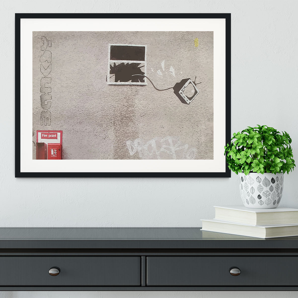 Banksy TV Through Window Framed Print - Canvas Art Rocks - 1