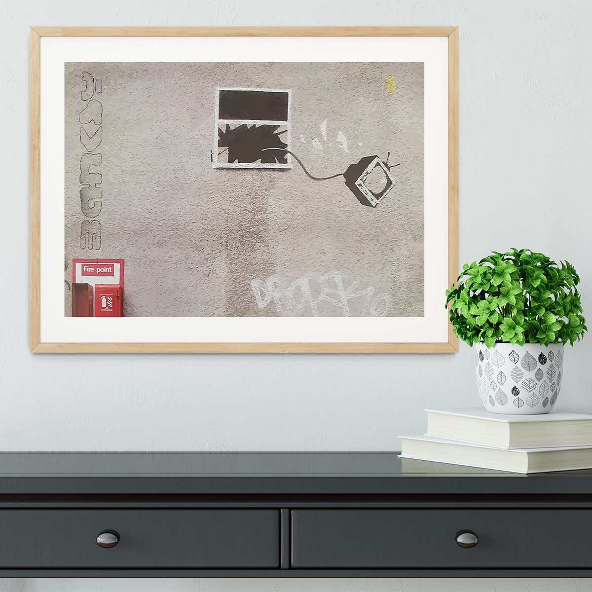 Banksy TV Through Window Framed Print - Canvas Art Rocks - 3