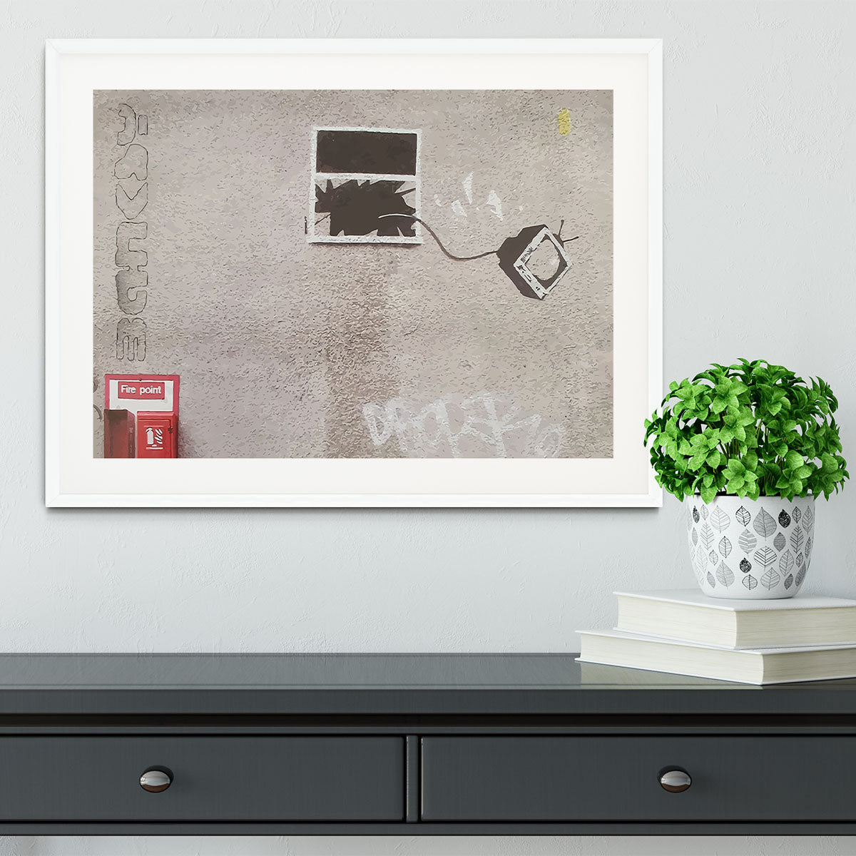 Banksy TV Through Window Framed Print - Canvas Art Rocks - 5