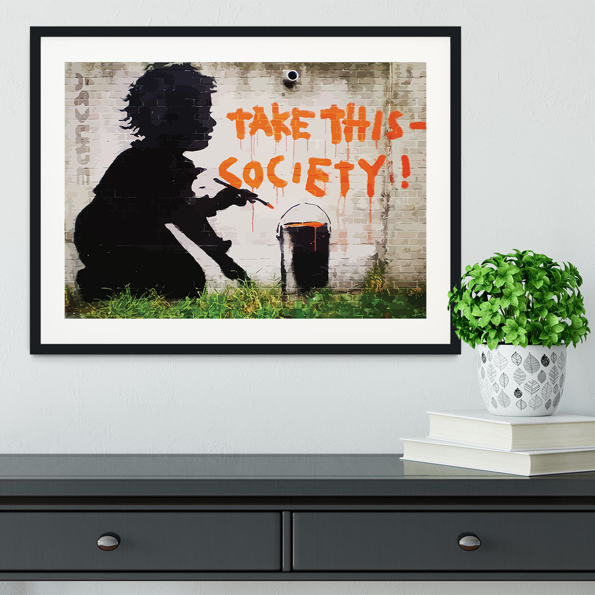 Banksy Take This Society Framed Print - Canvas Art Rocks - 1
