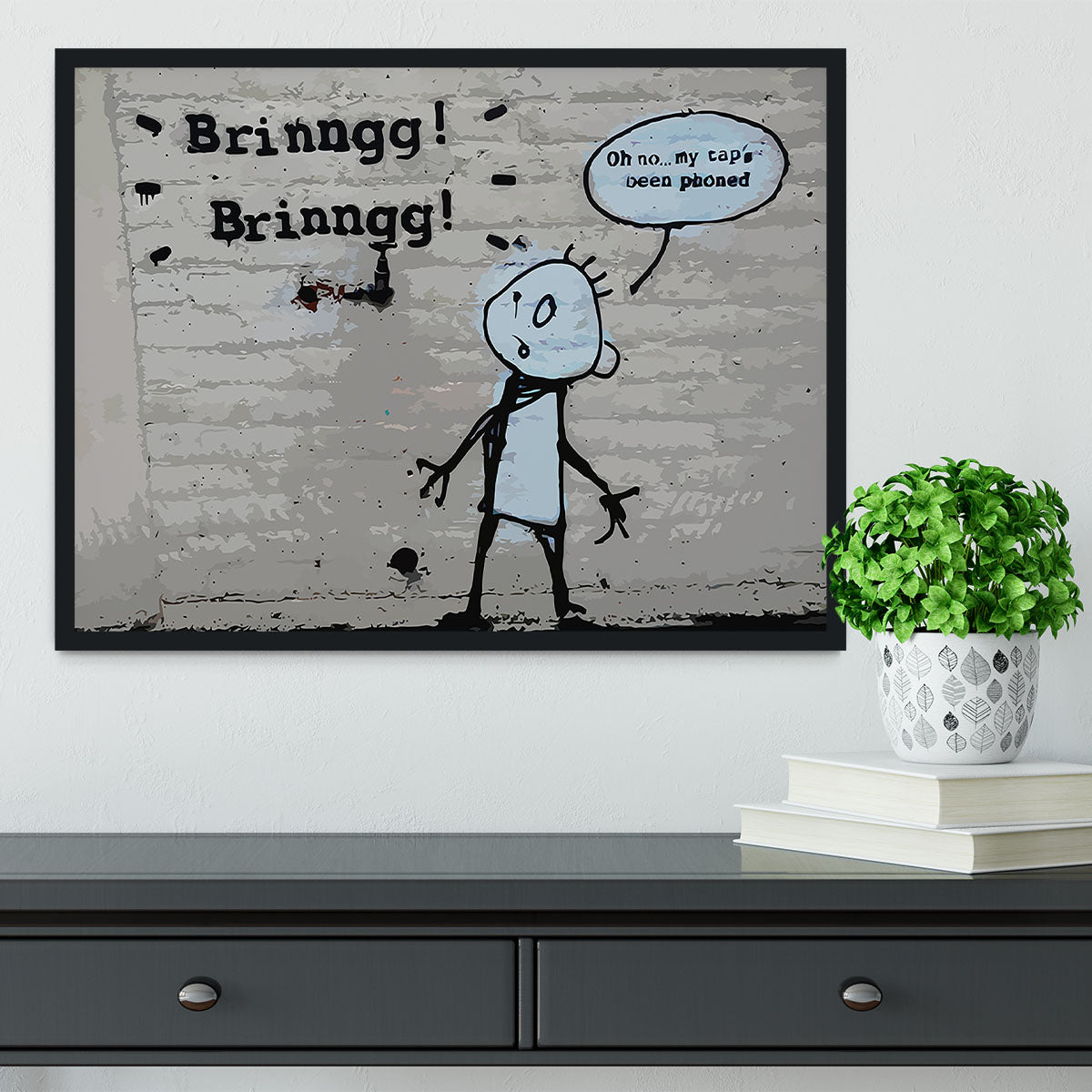 Banksy Tap Phoned Framed Print - Canvas Art Rocks - 2