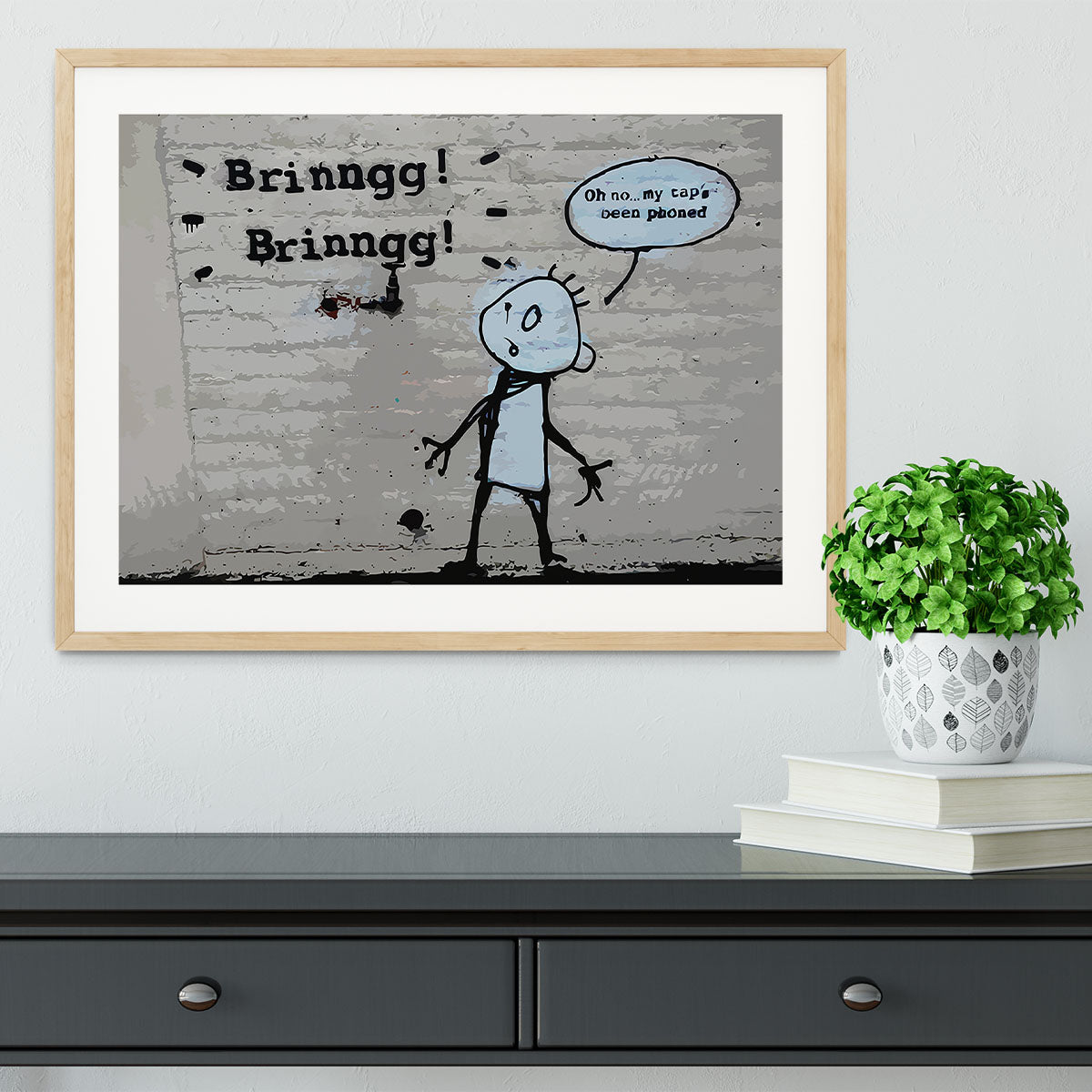 Banksy Tap Phoned Framed Print - Canvas Art Rocks - 3