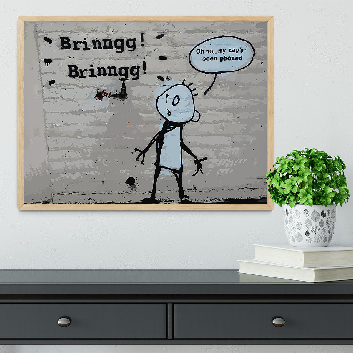 Banksy Tap Phoned Framed Print - Canvas Art Rocks - 4