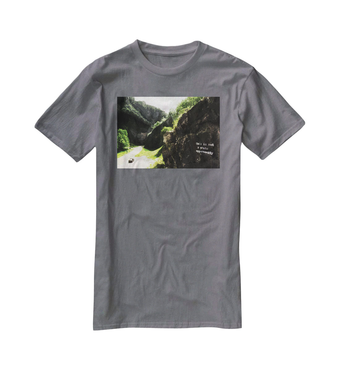 Banksy This is not a Photo Opportunity Cheddar Gorge Somerset T-Shirt - Canvas Art Rocks - 3