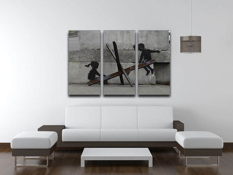 Banksy Ukraine Children Tank Trap See Saw 3 Split Panel Canvas Print - Canvas Art Rocks - 3