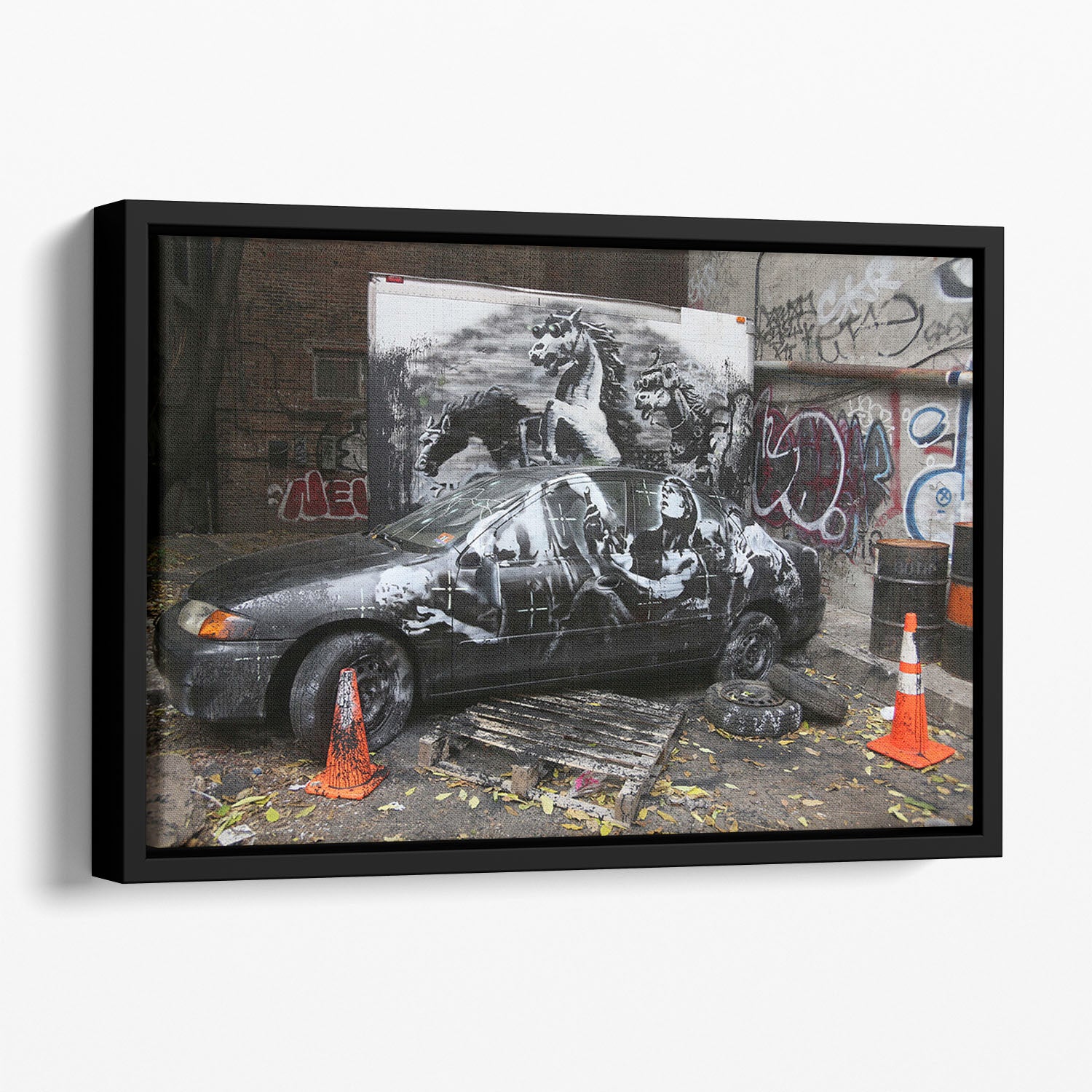Banksy War Horse Floating Framed Canvas