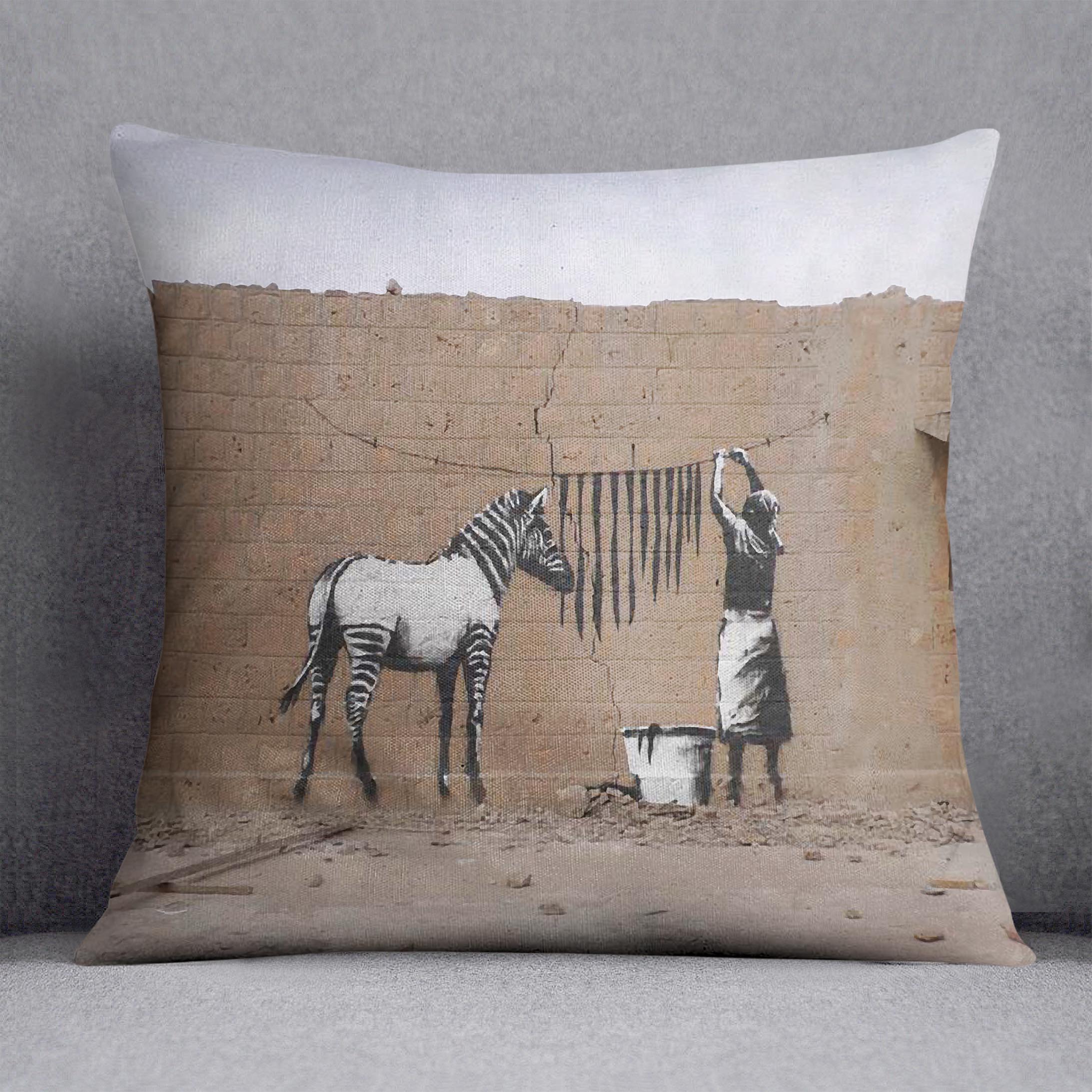 Banksy Washing Zebra Stripes Cushion